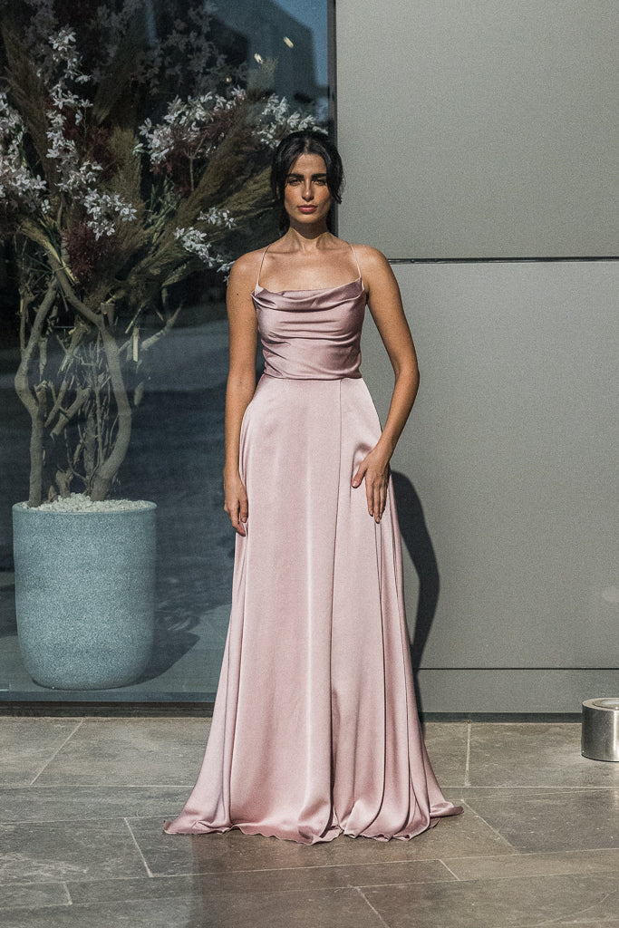 Backless Satin Long Dress in Pink