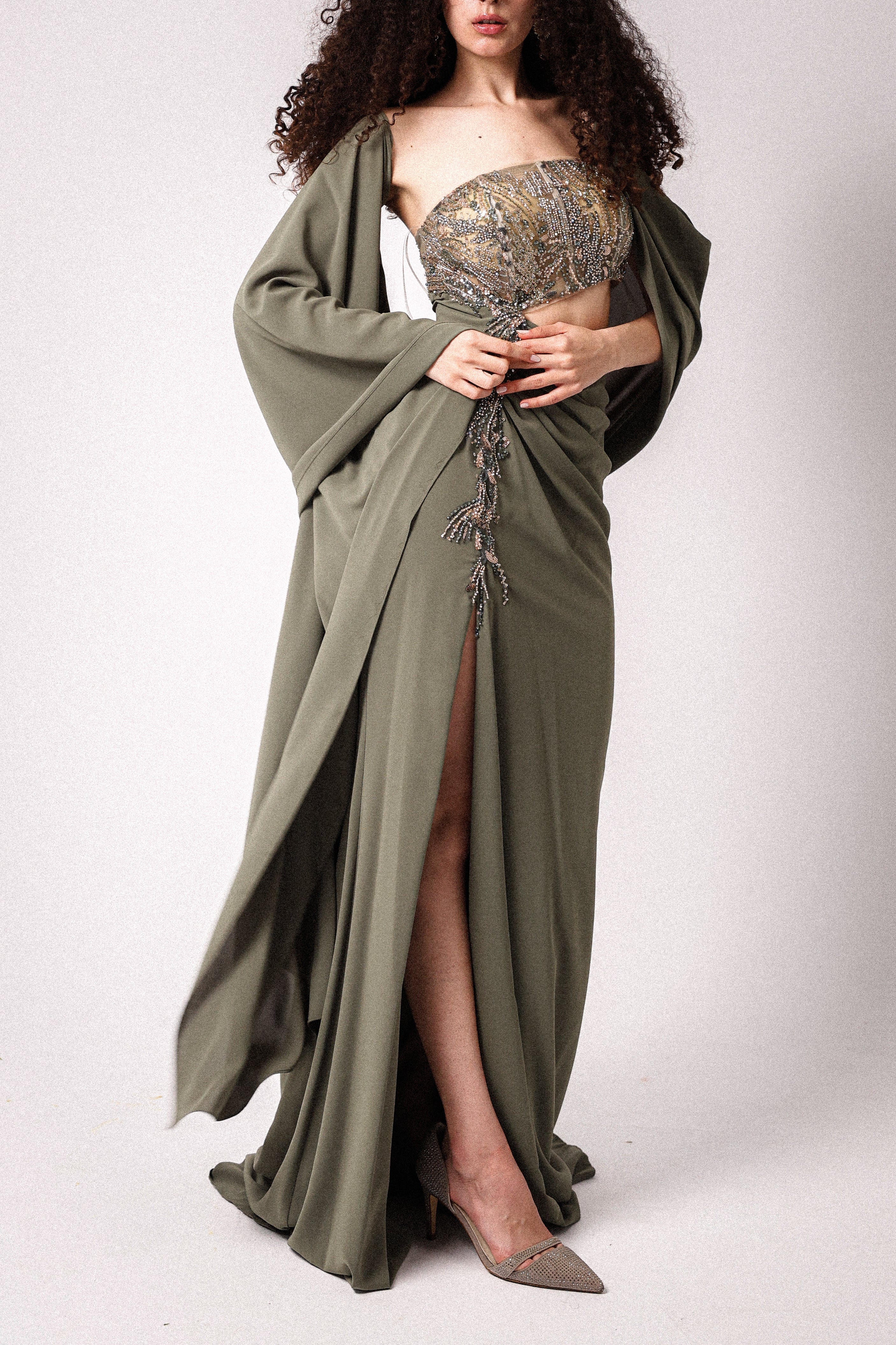 ONE SHOULDER CUT OUT DRESS IN OLIVE