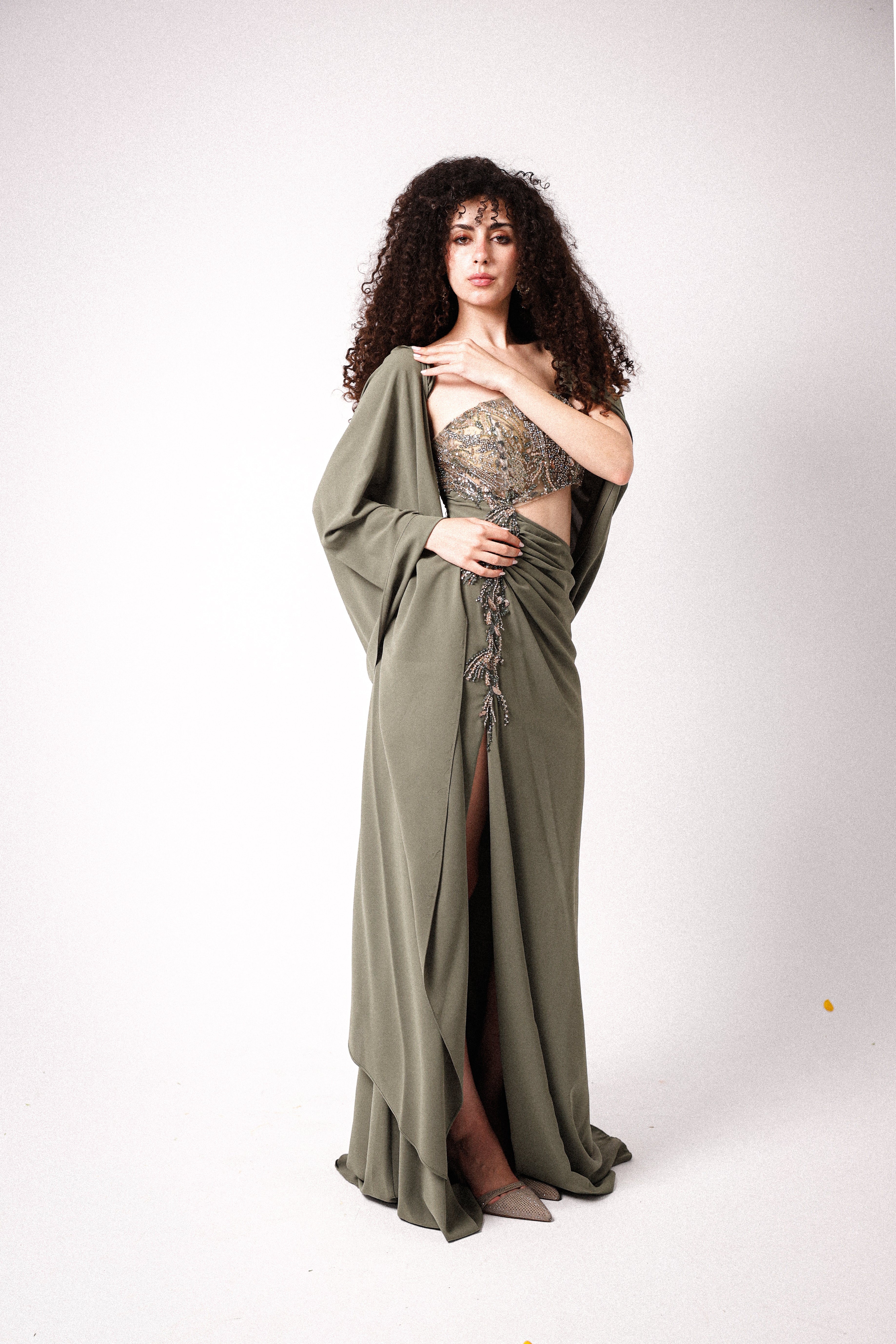 ONE SHOULDER CUT OUT DRESS IN OLIVE