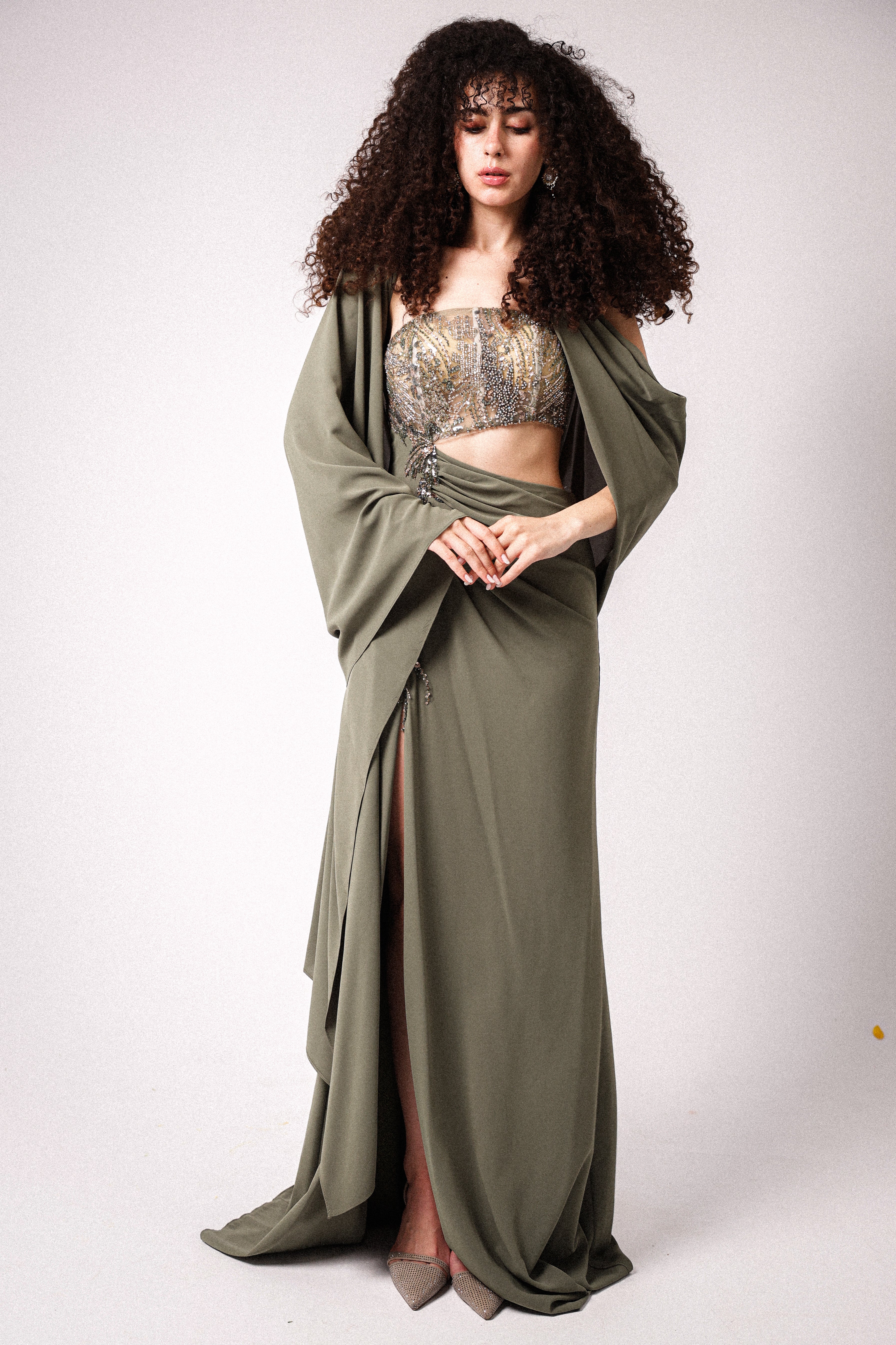 ONE SHOULDER CUT OUT DRESS IN OLIVE