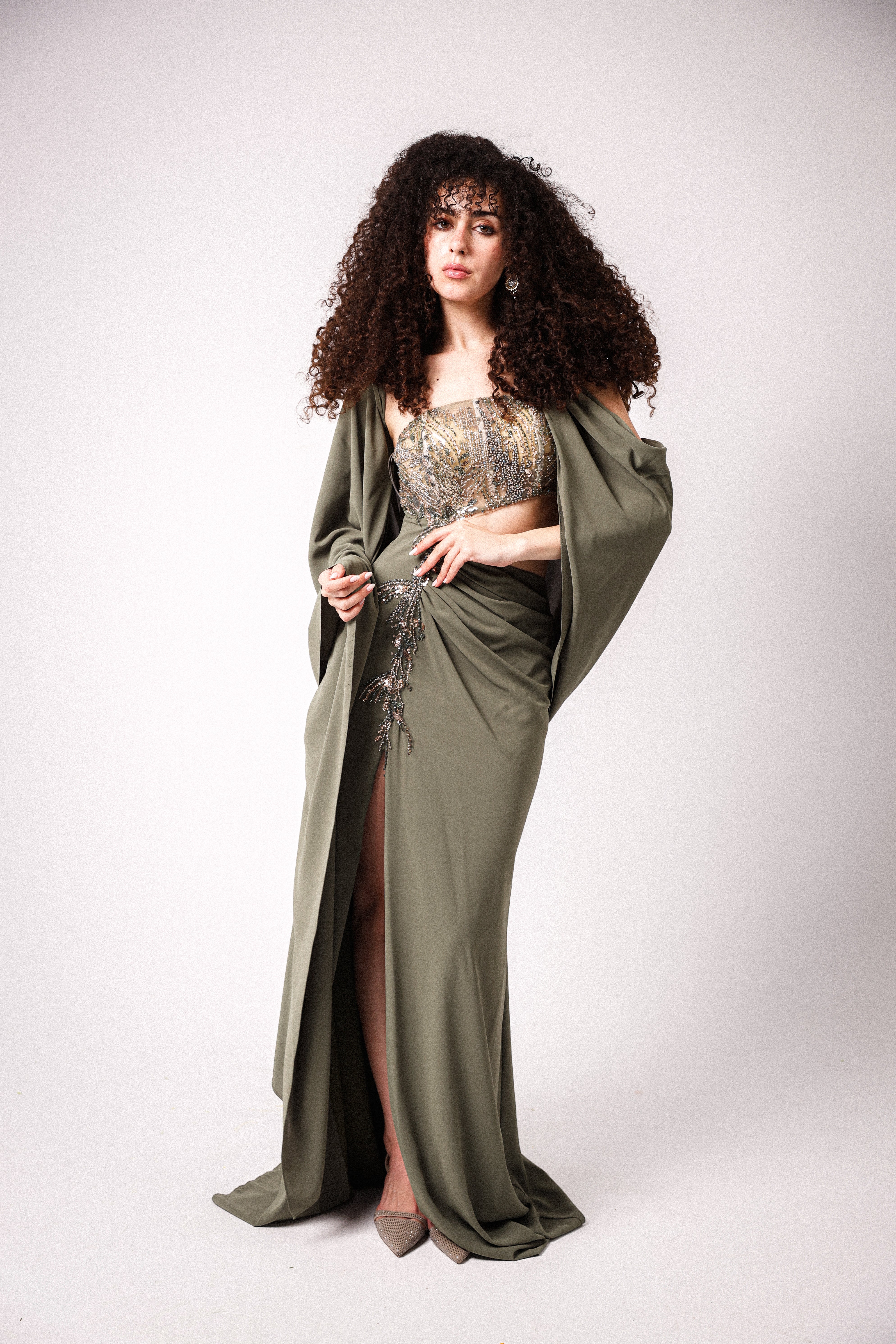 ONE SHOULDER CUT OUT DRESS IN OLIVE