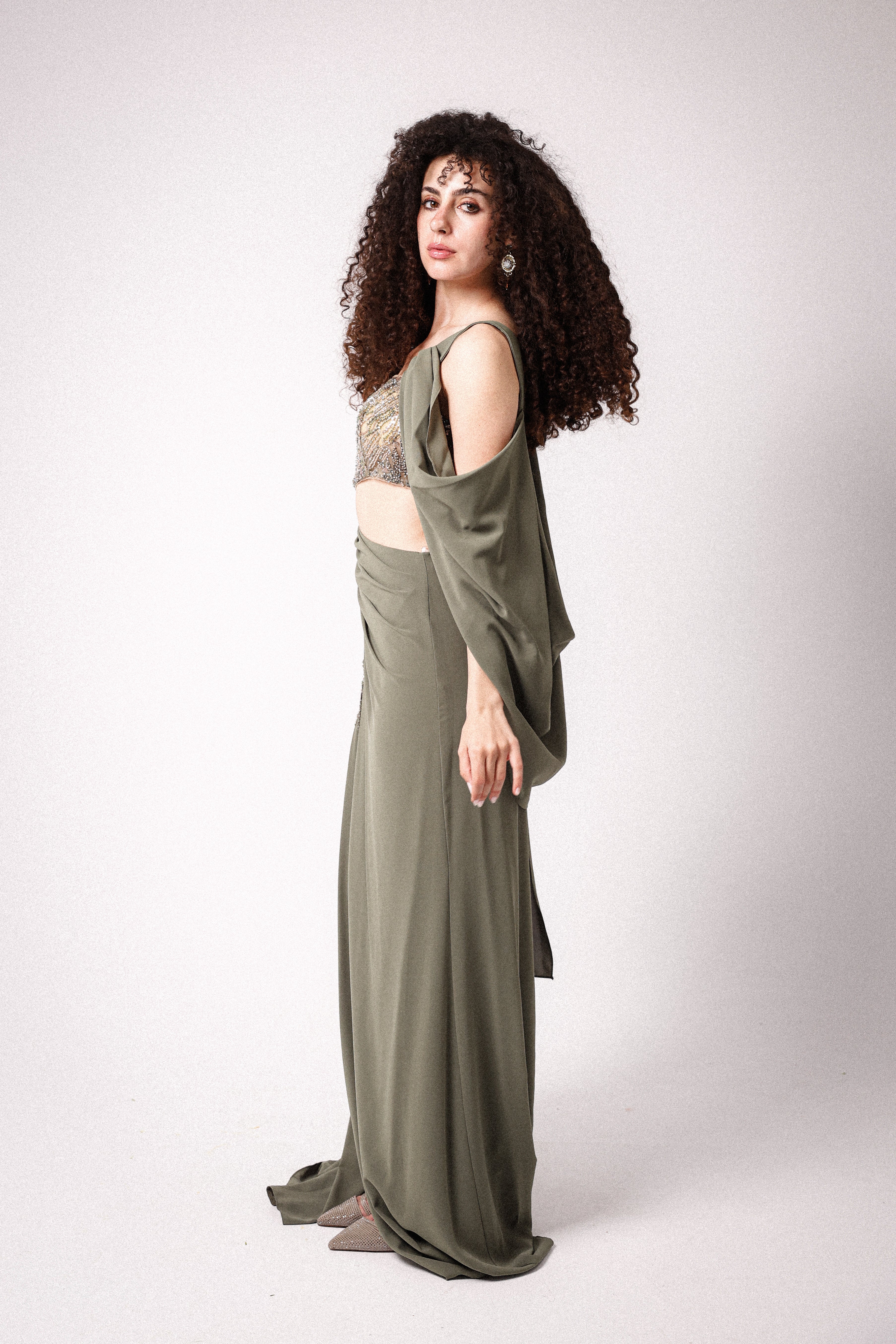 ONE SHOULDER CUT OUT DRESS IN OLIVE
