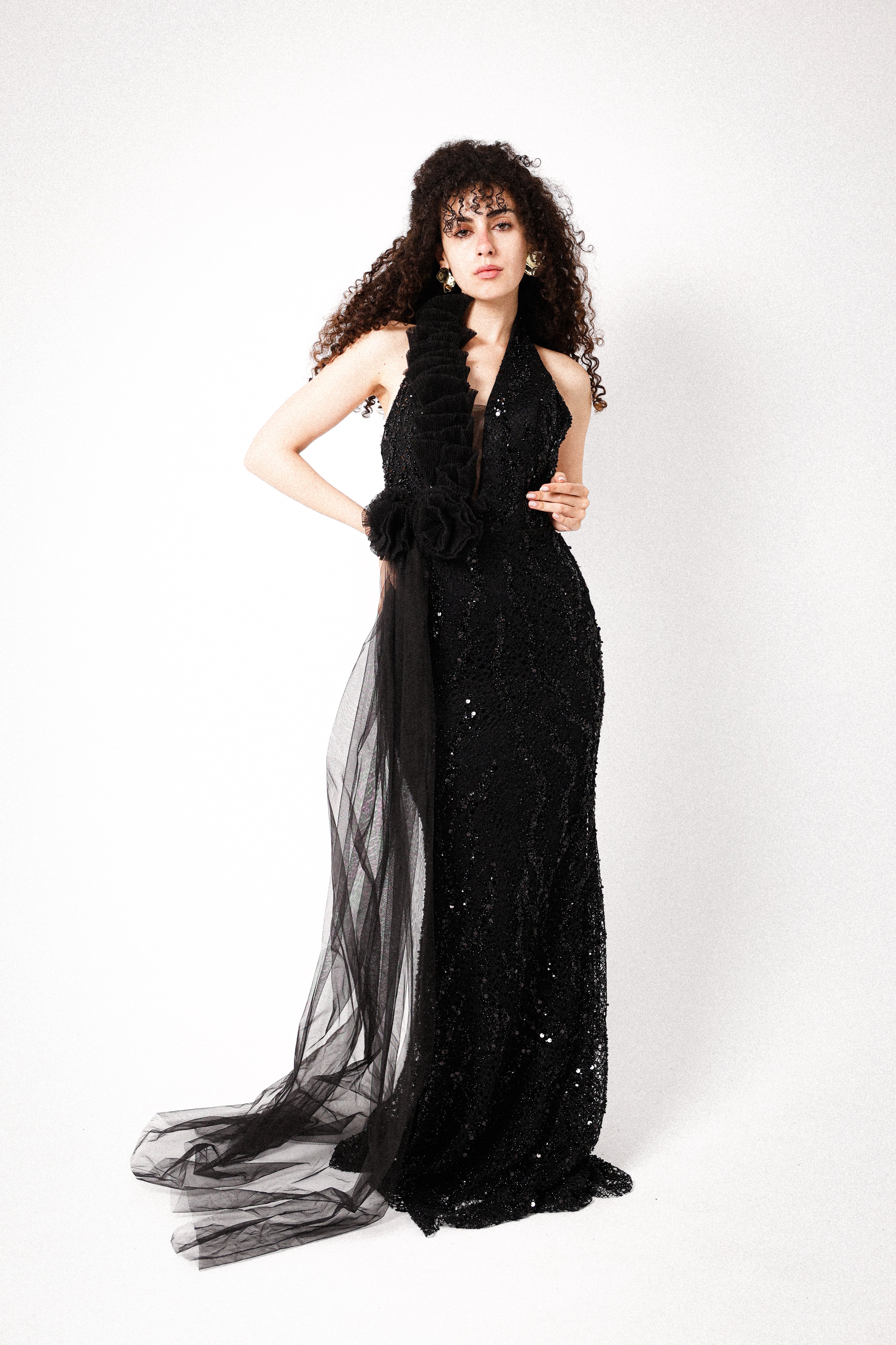 HALTER NECK LONG DRESS IN BLACK