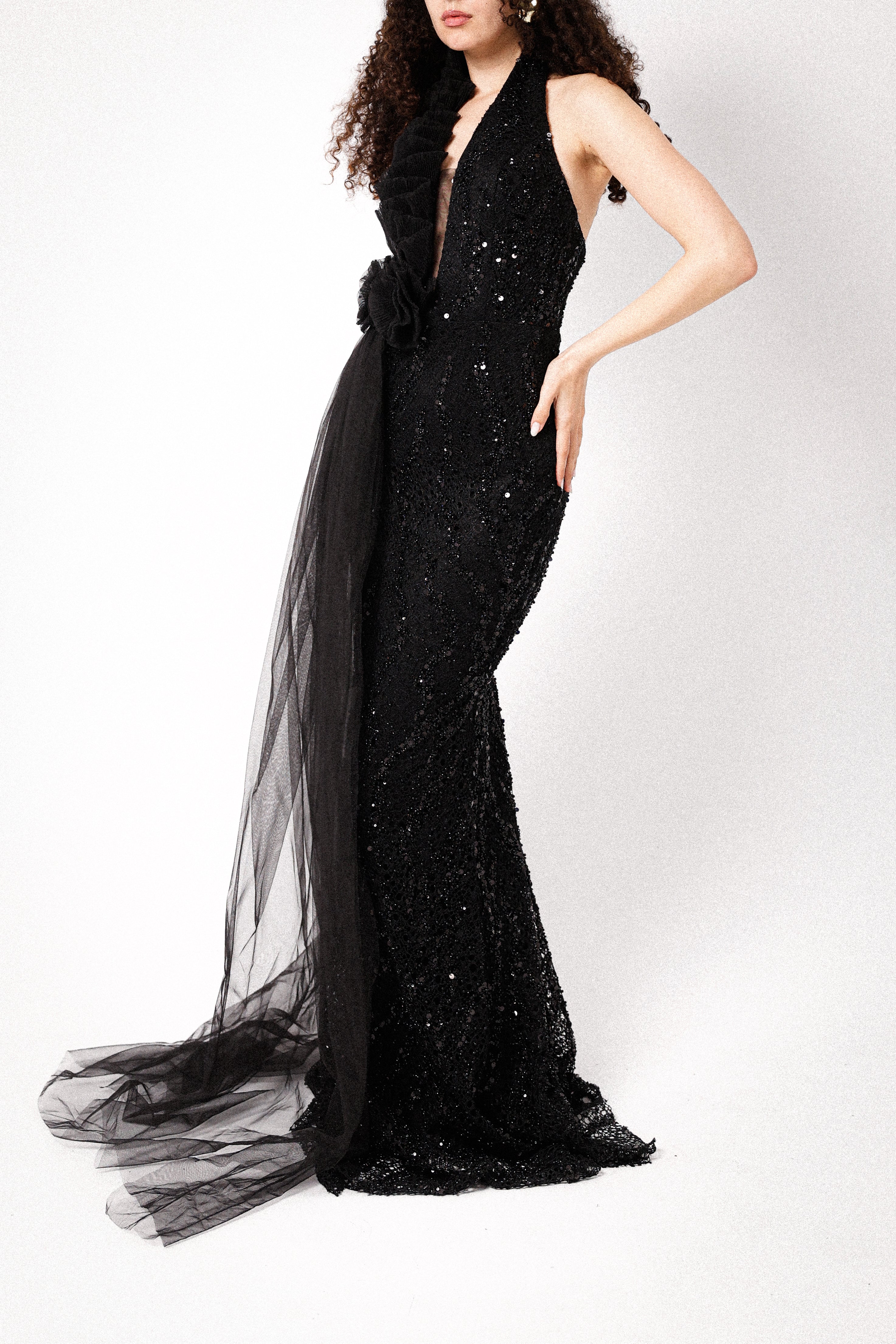 HALTER NECK LONG DRESS IN BLACK