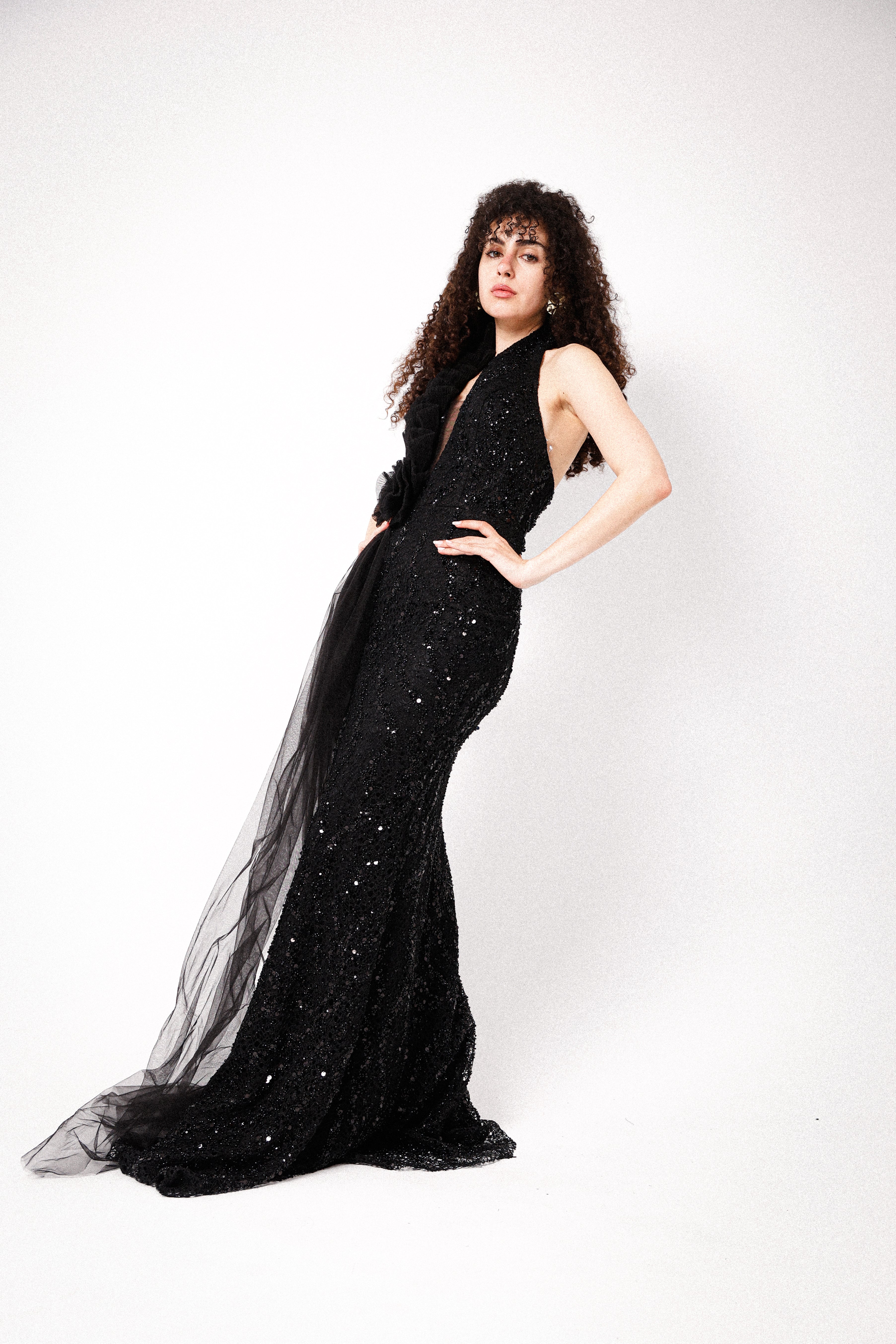 HALTER NECK LONG DRESS IN BLACK