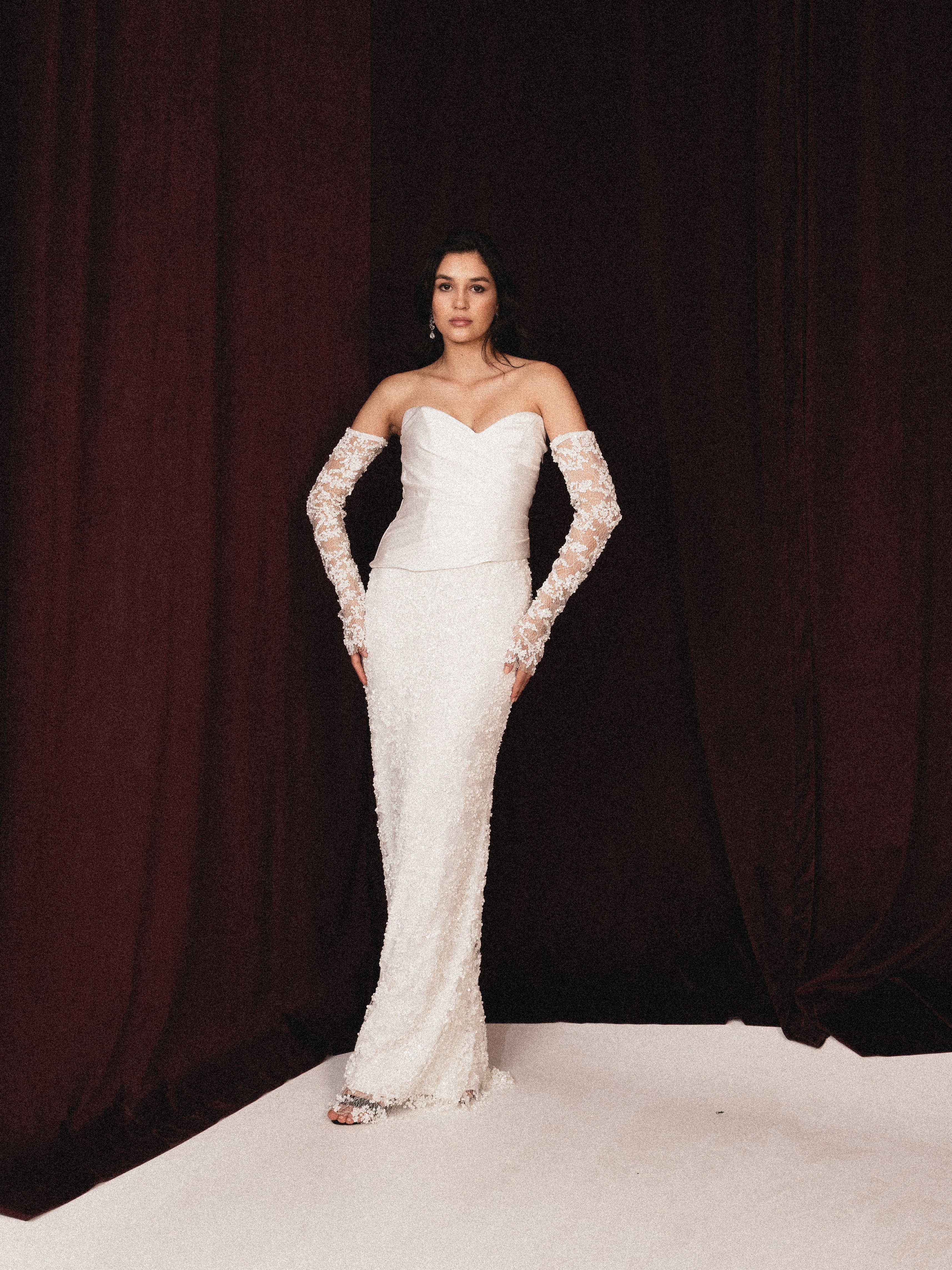 Strapless dress with draped corset in white
