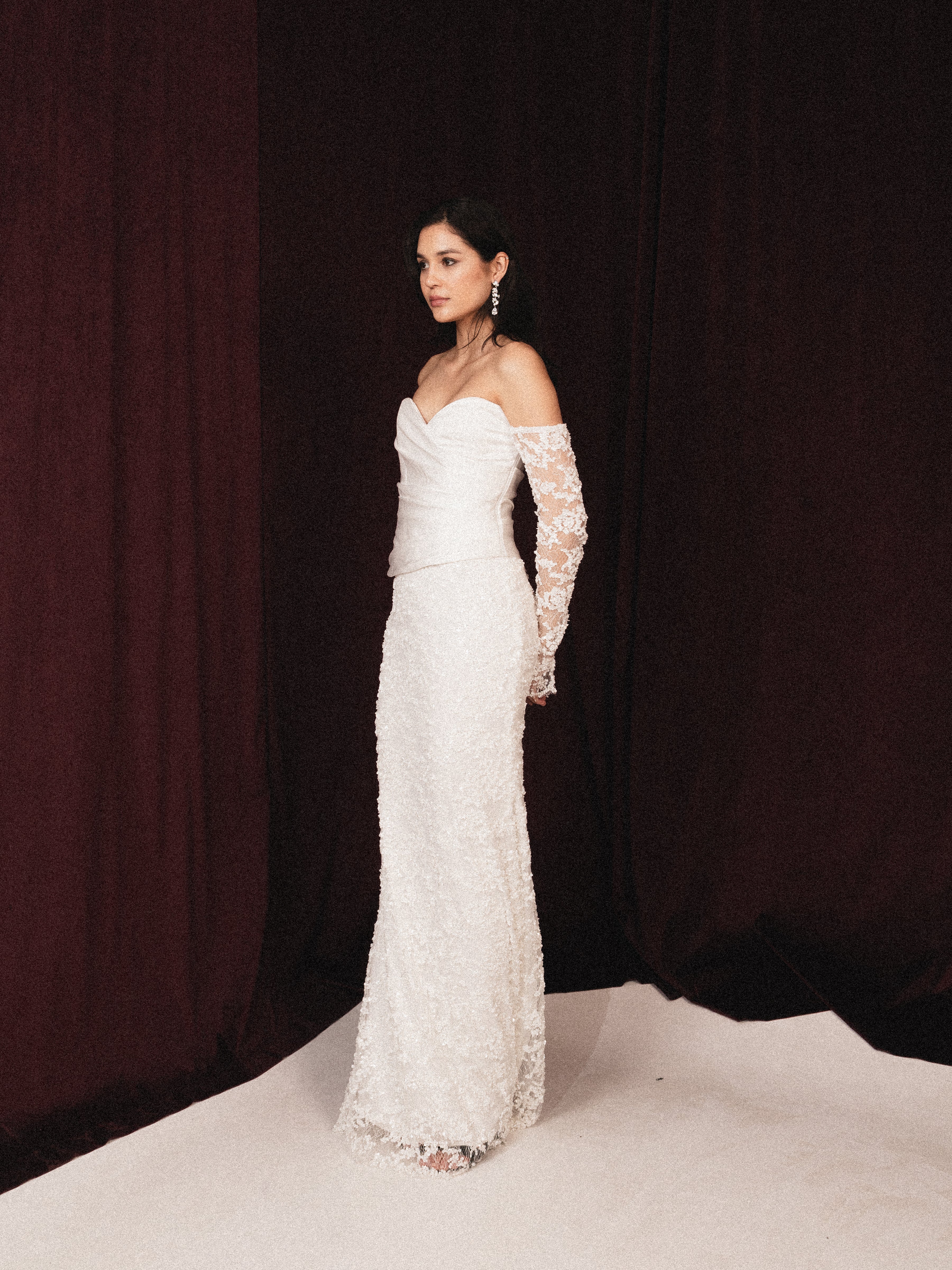Strapless dress with draped corset in white