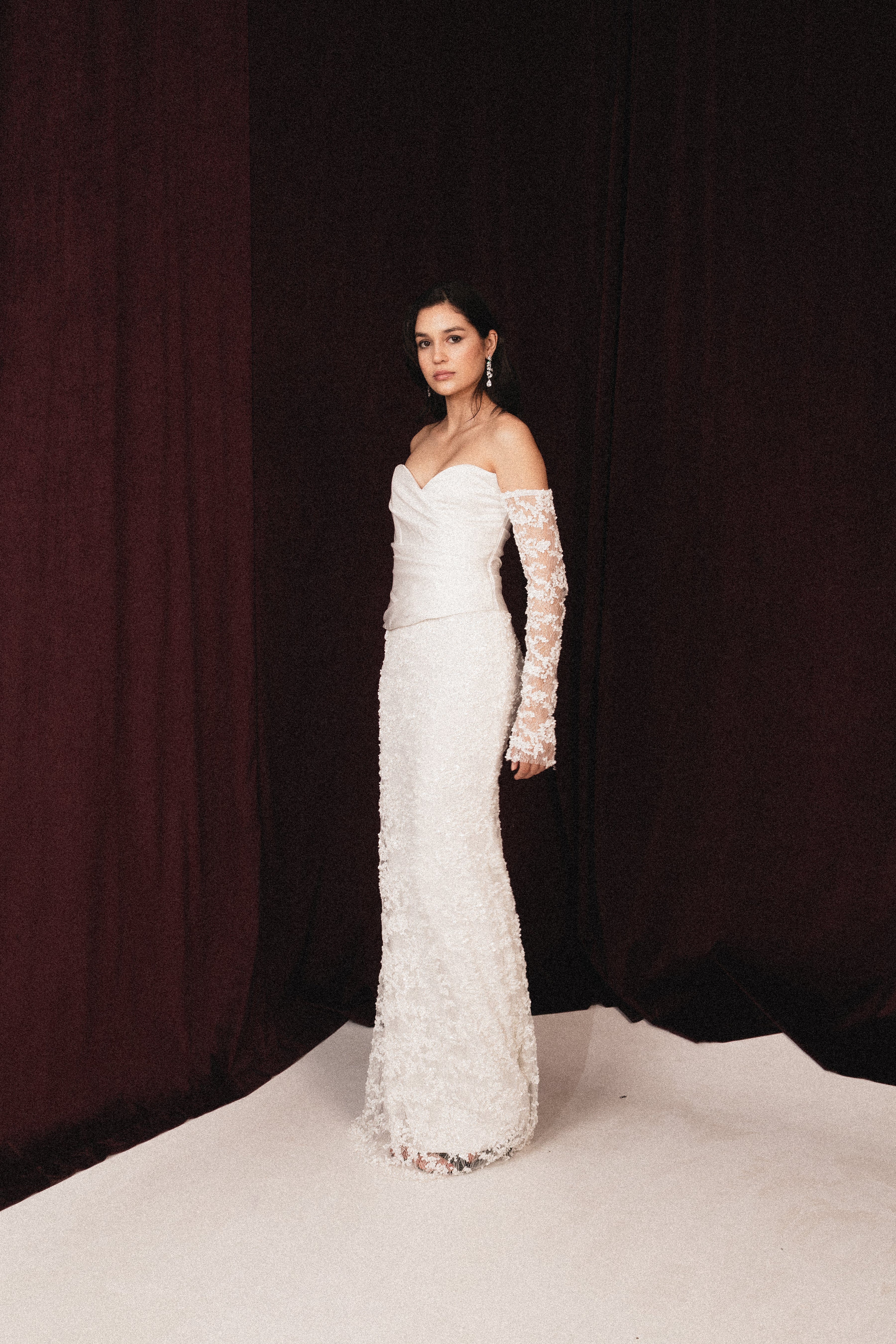 Strapless dress with draped corset in white