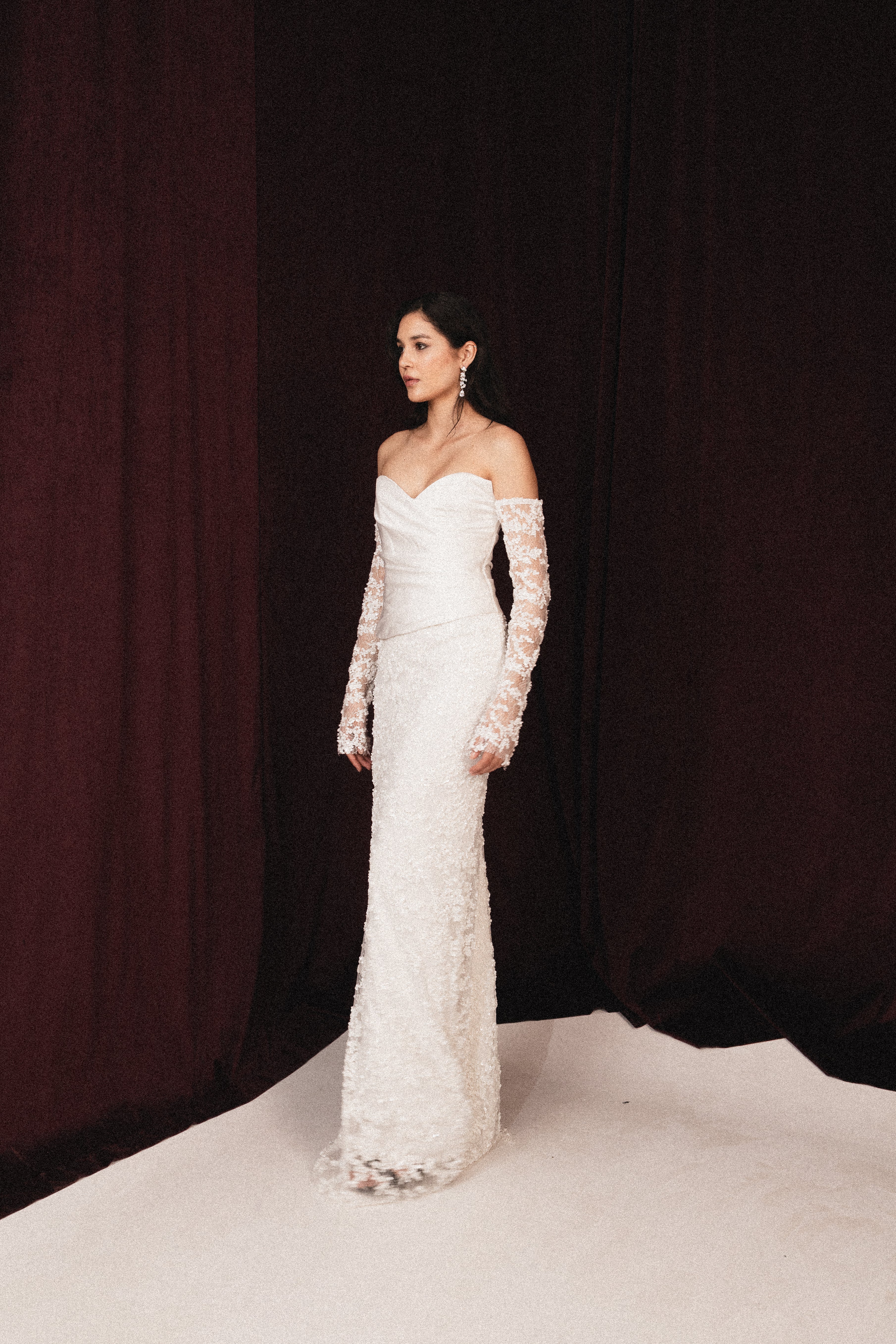 Strapless dress with draped corset in white