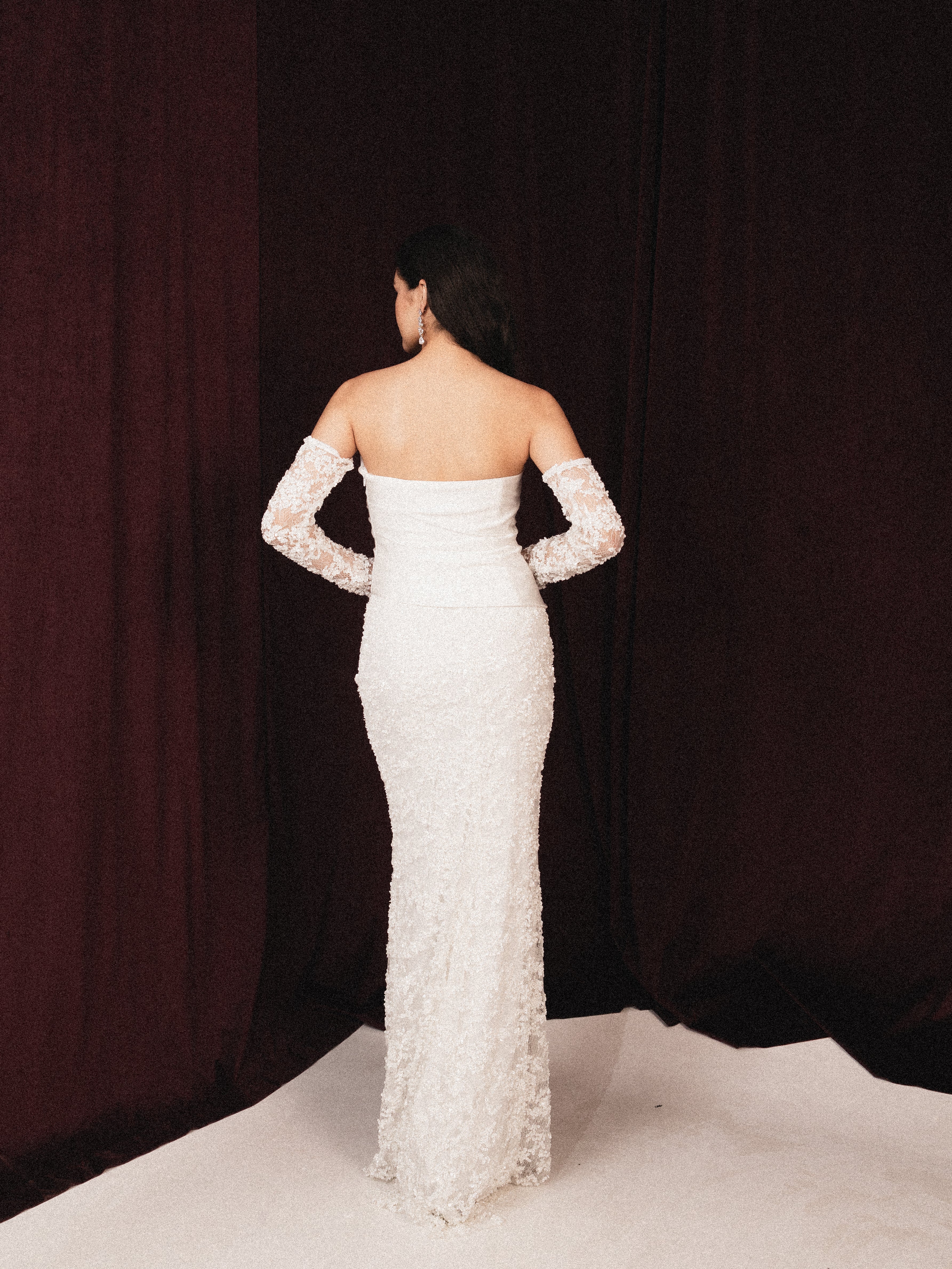 Strapless dress with draped corset in white