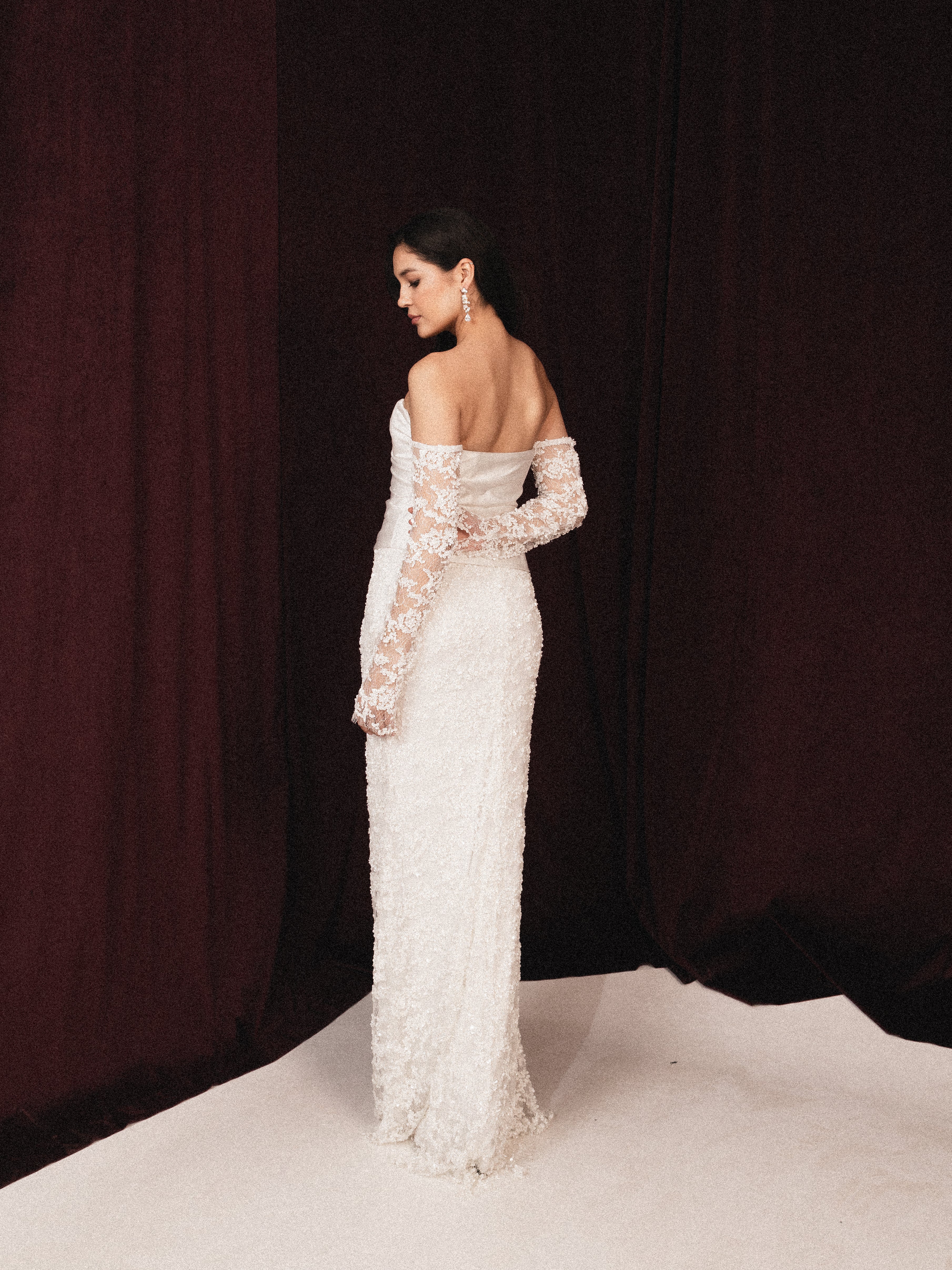 Strapless dress with draped corset in white