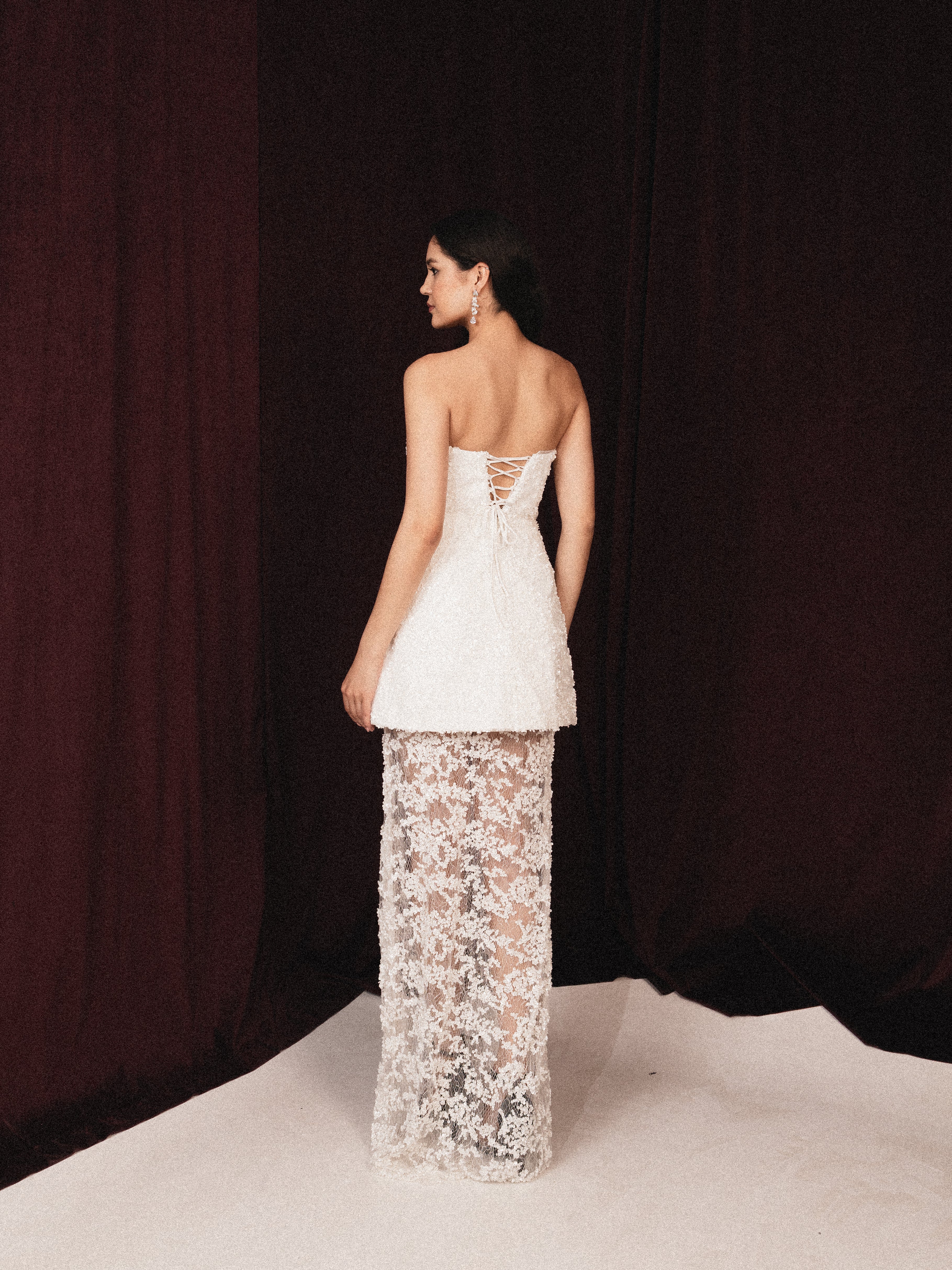 Short dress beaded with long skirt in white