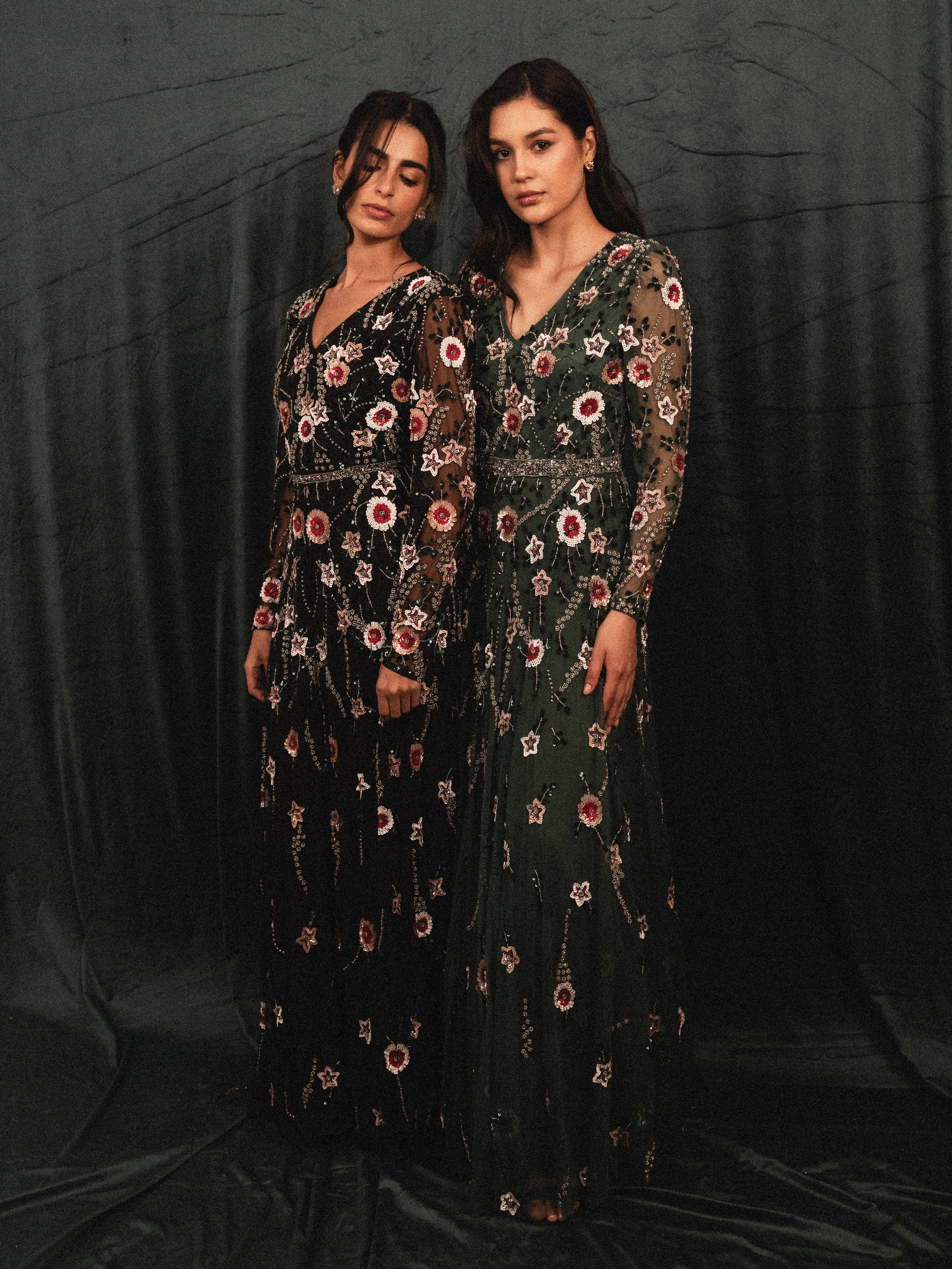 garden long beaded modest dress in BLACK