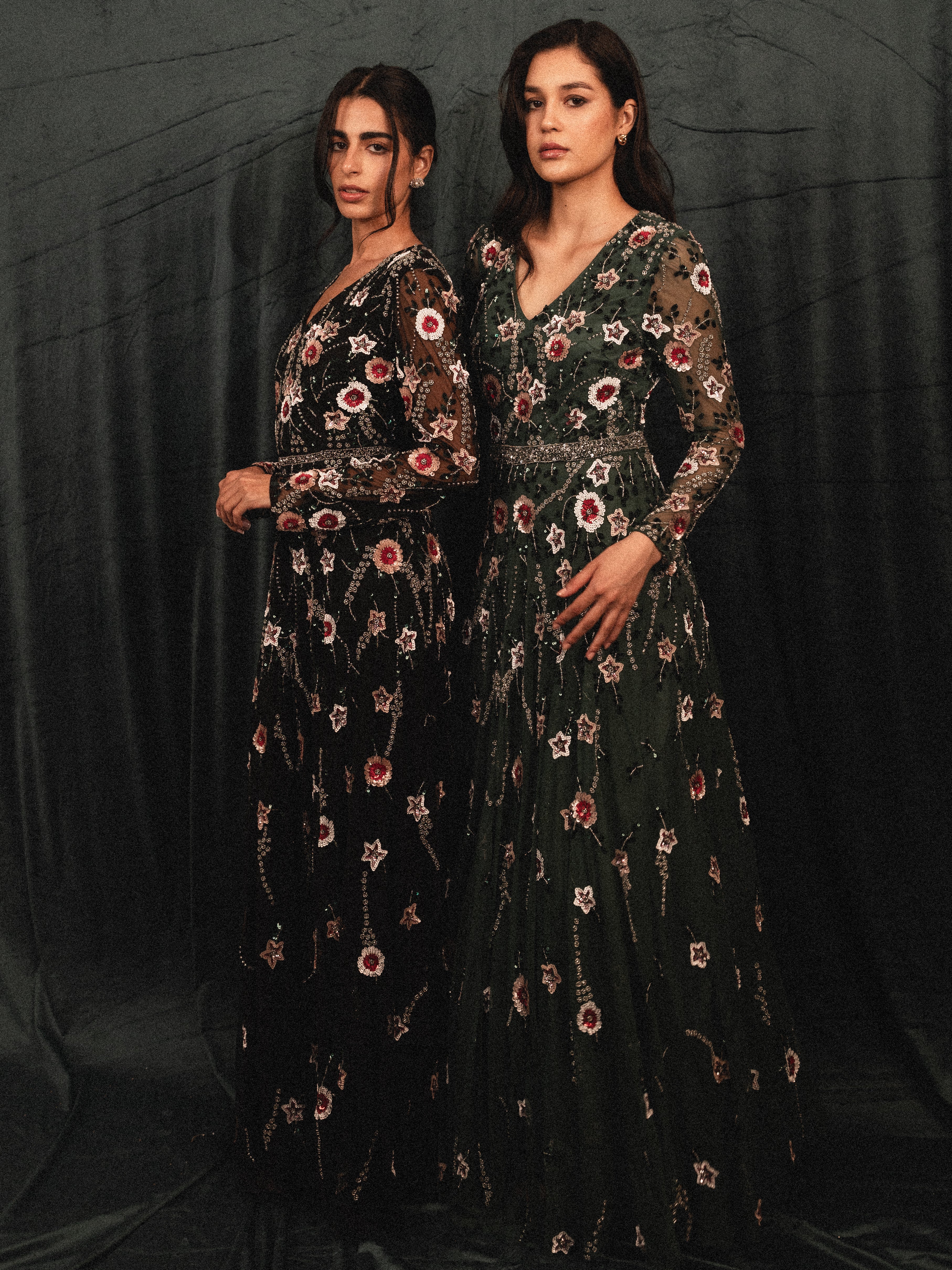 garden long beaded modest dress in BLACK