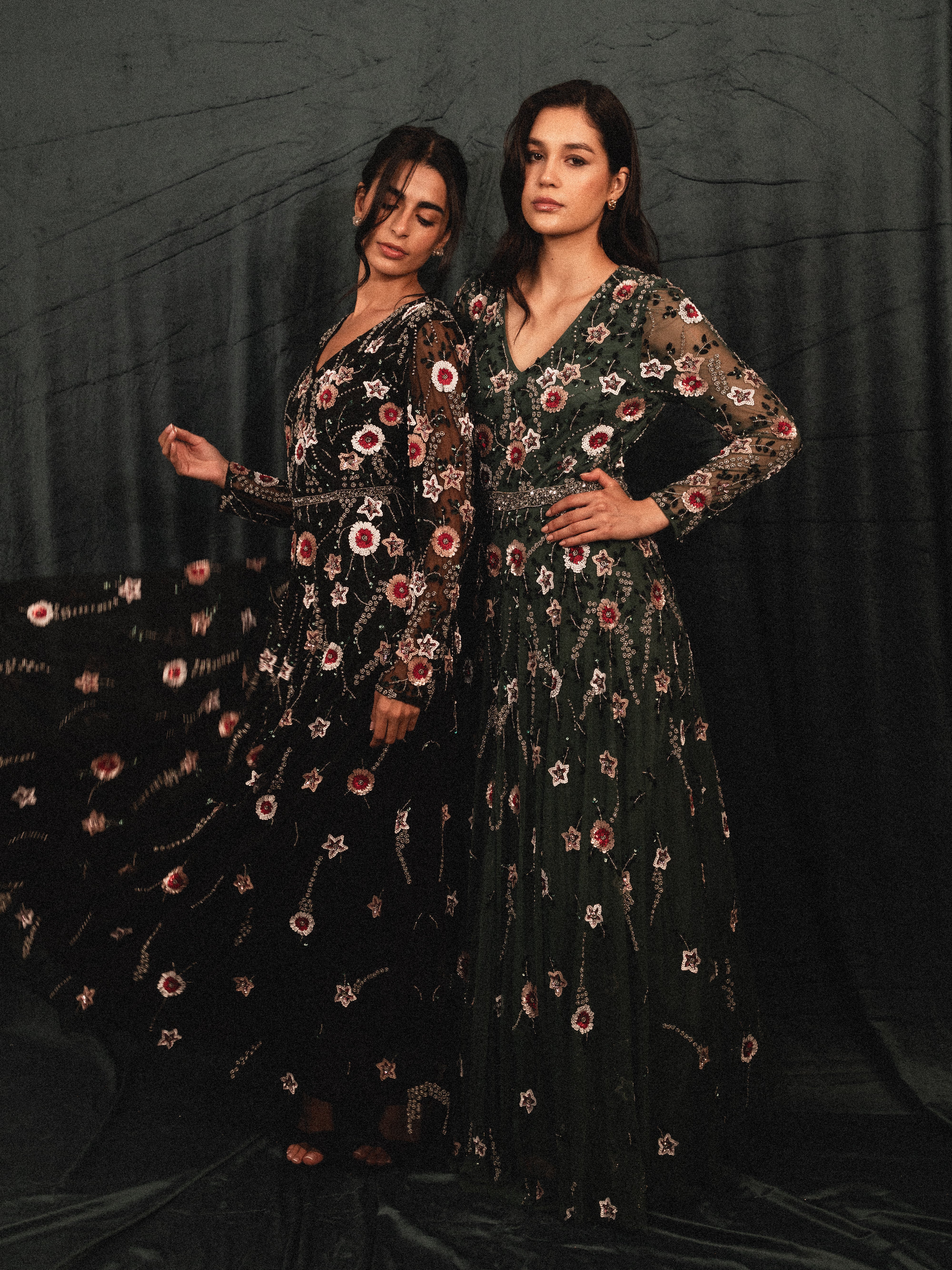 garden long beaded modest dress in BLACK