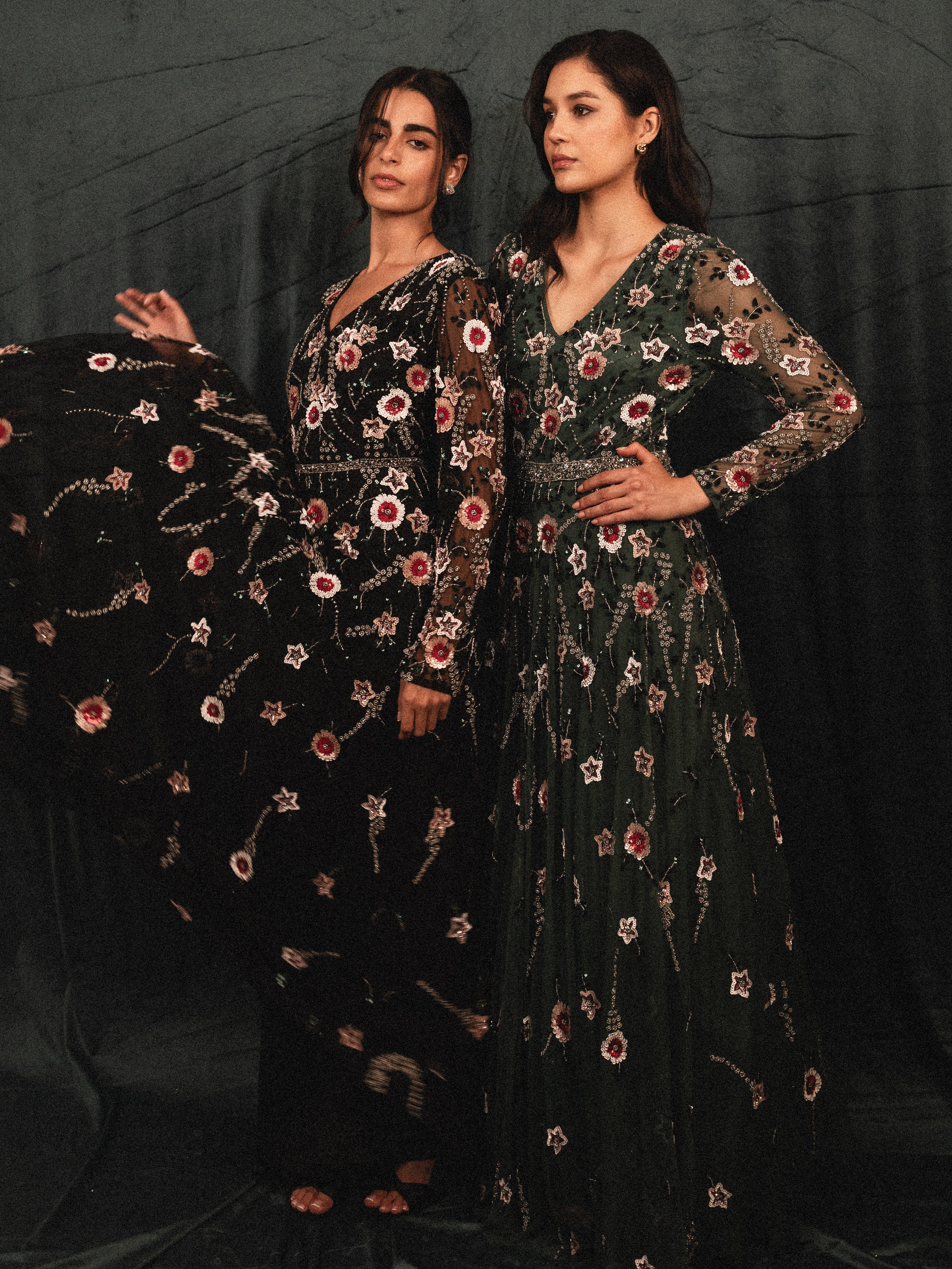 garden long beaded modest dress in BLACK