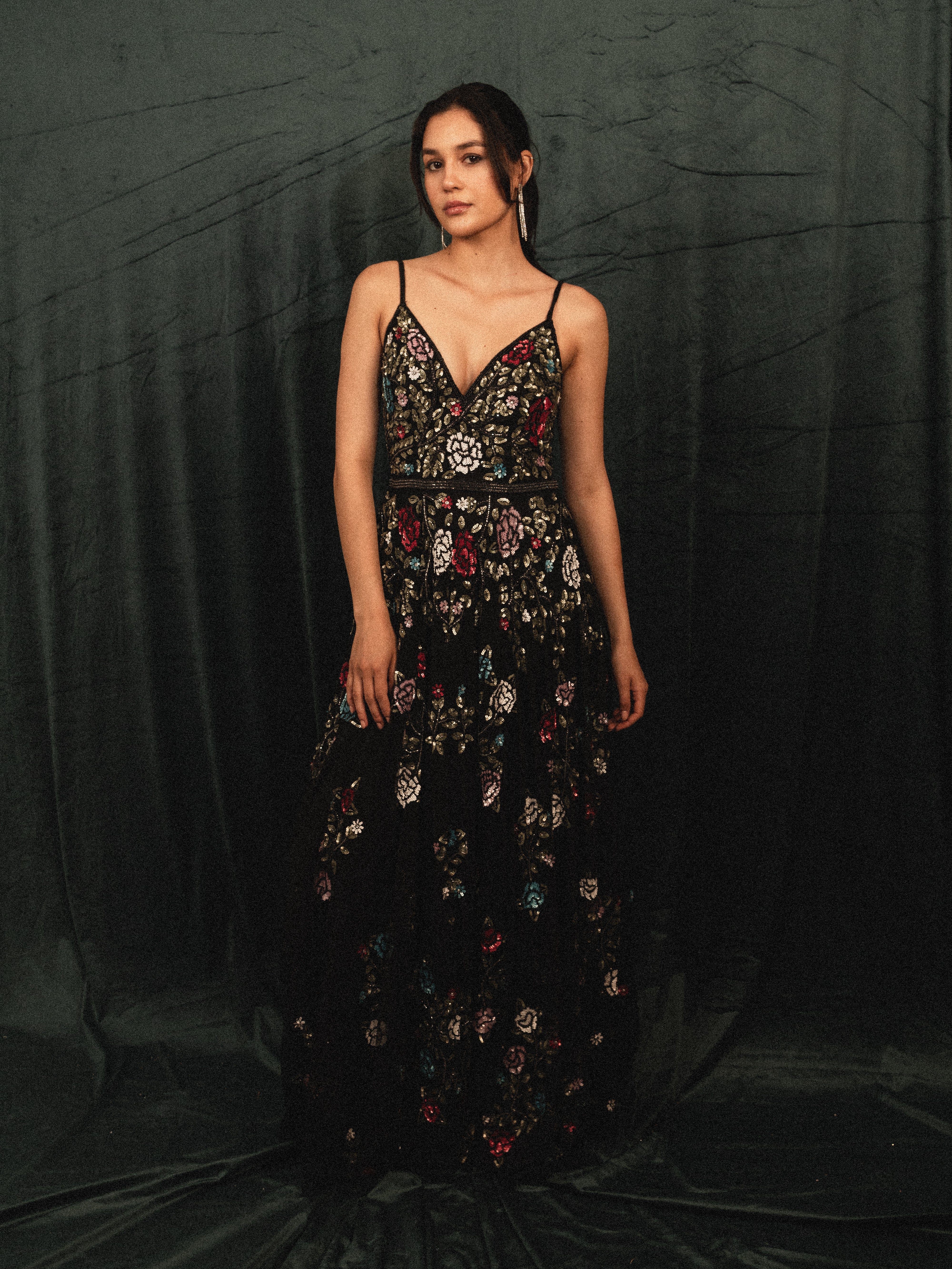Long Beaded Garden Dress in black
