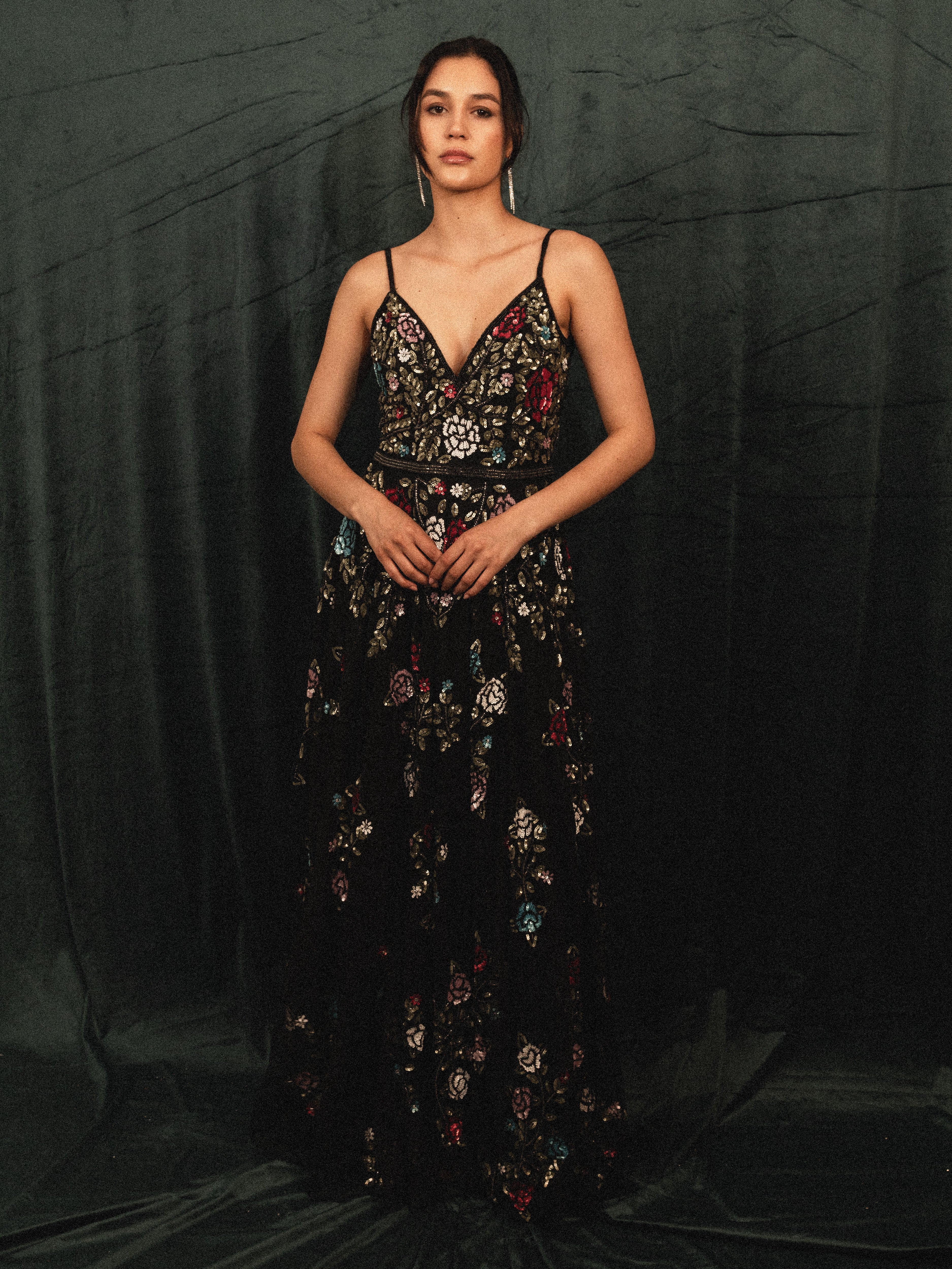 Long Beaded Garden Dress in black