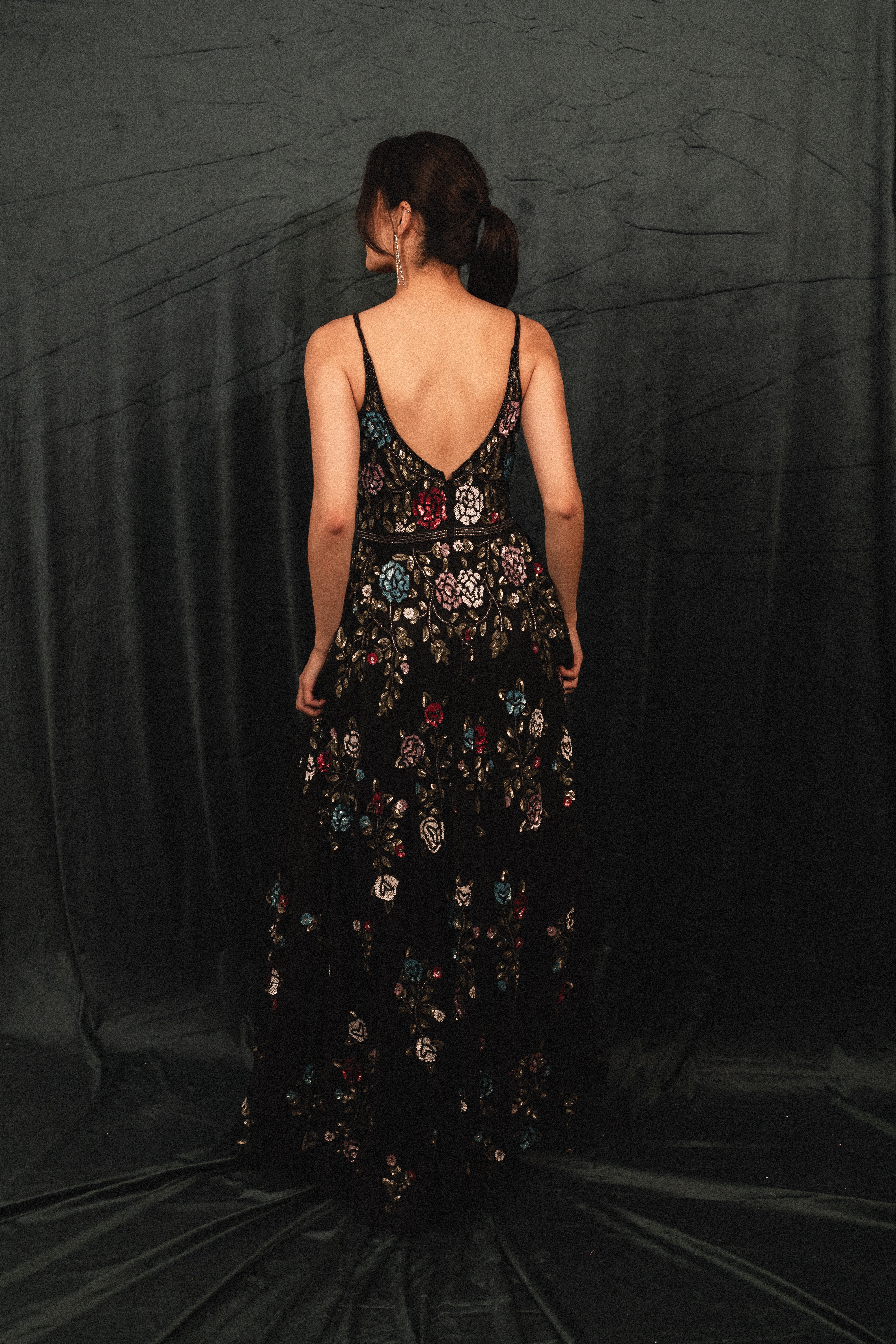 Long Beaded Garden Dress in black