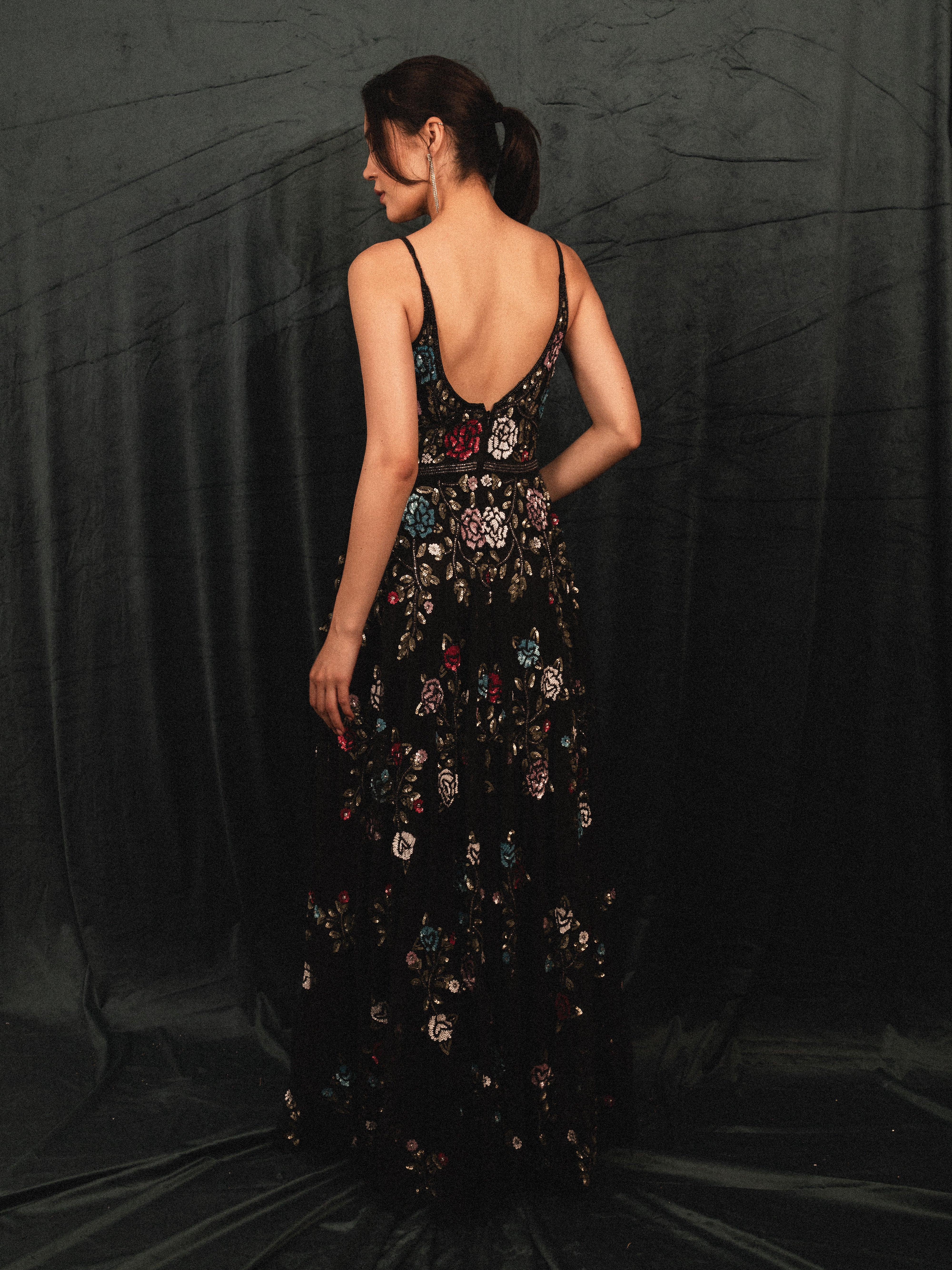 Long Beaded Garden Dress in black