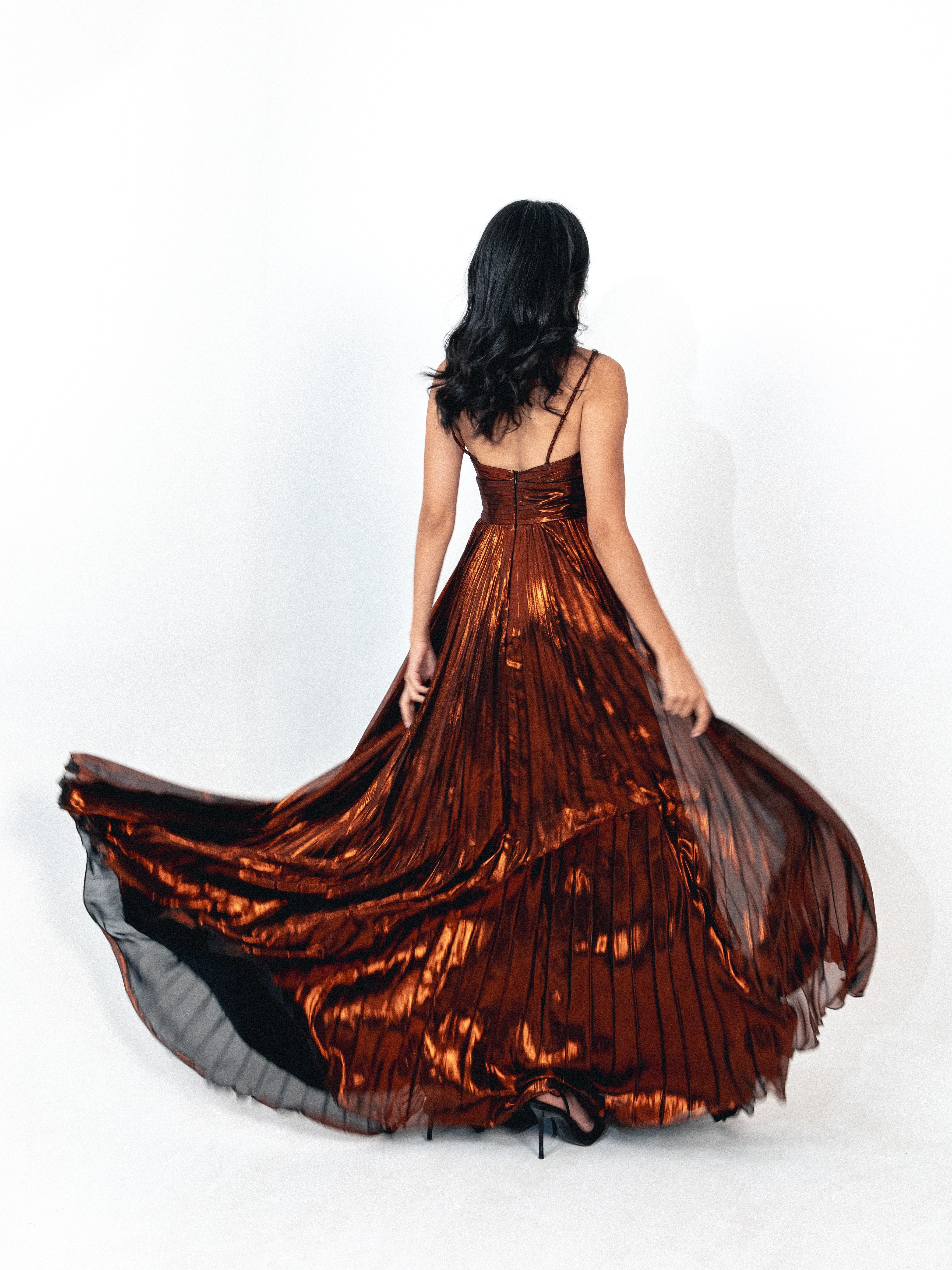 Plisse dress with spaghetti strap In Oxide