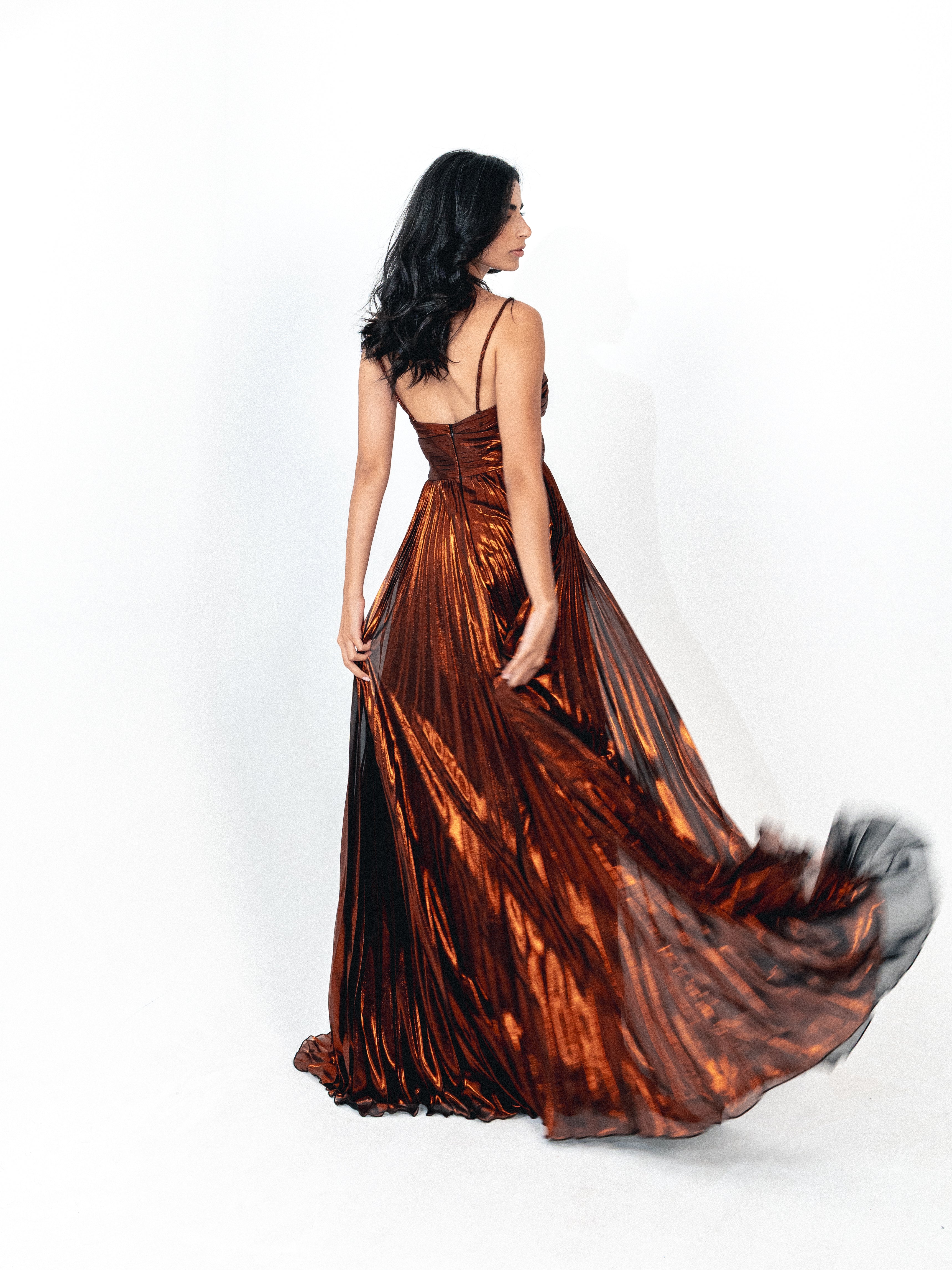 Plisse dress with spaghetti strap In Oxide