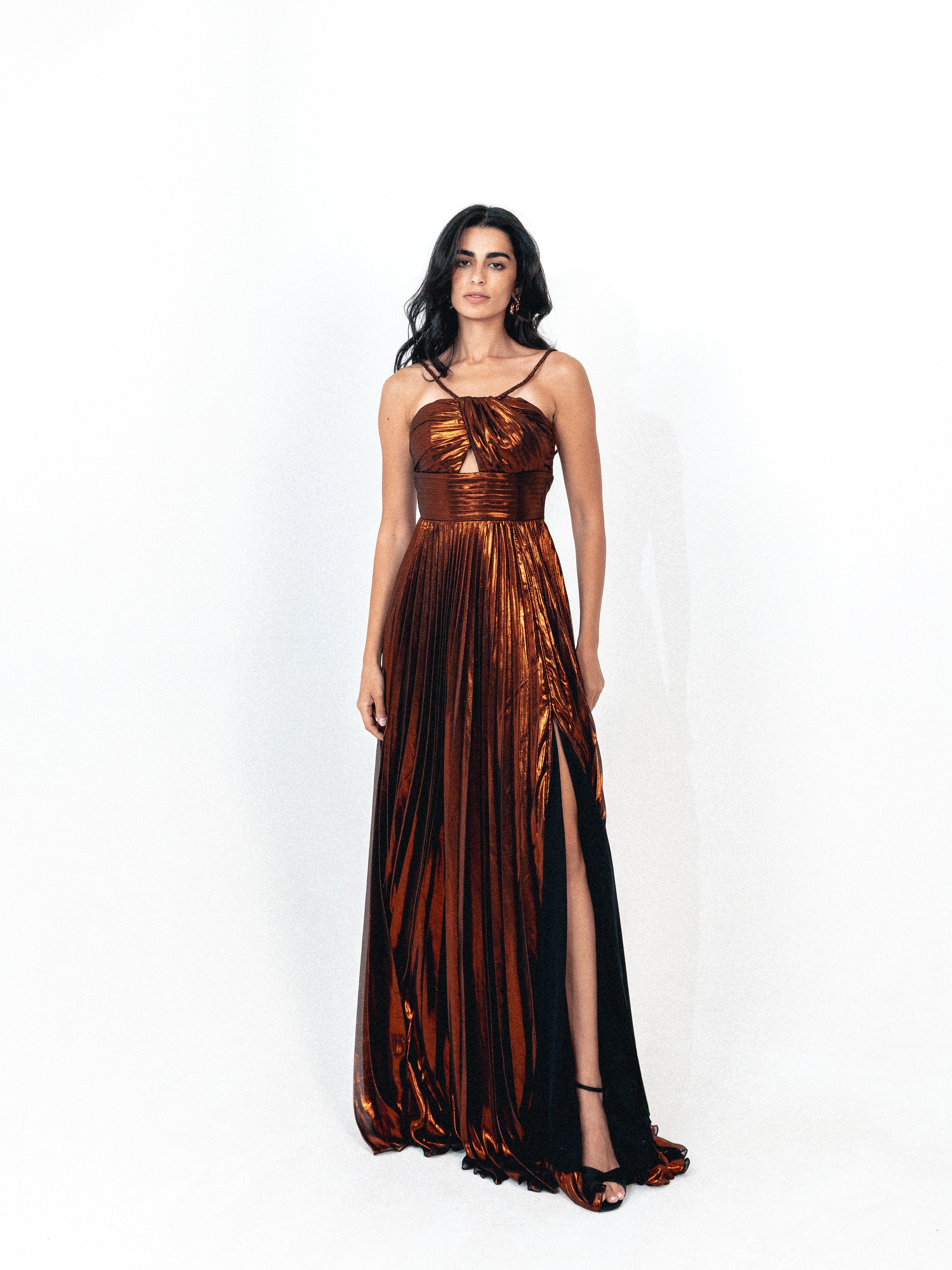 Plisse dress with spaghetti strap In Oxide