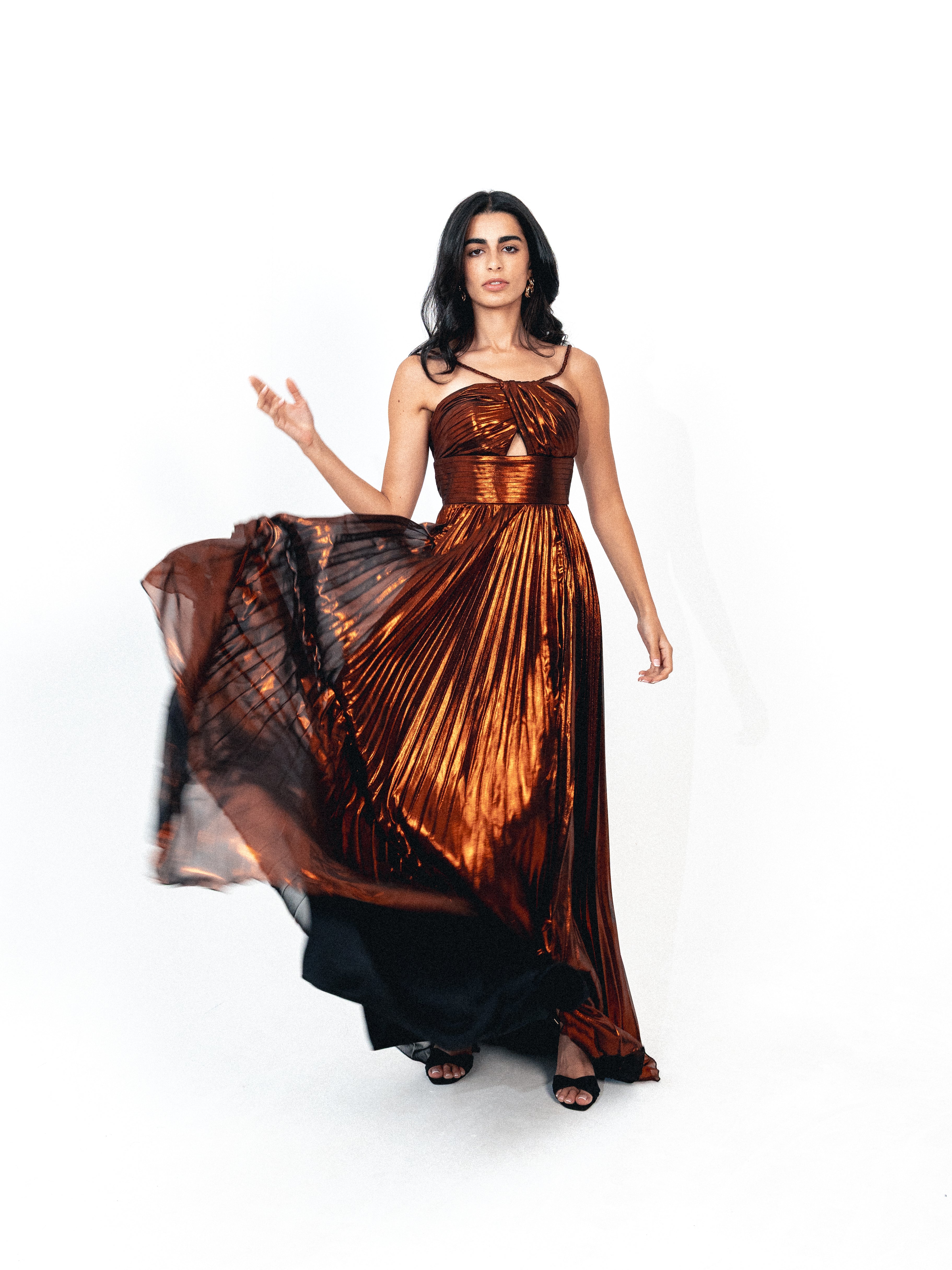 Plisse dress with spaghetti strap In Oxide