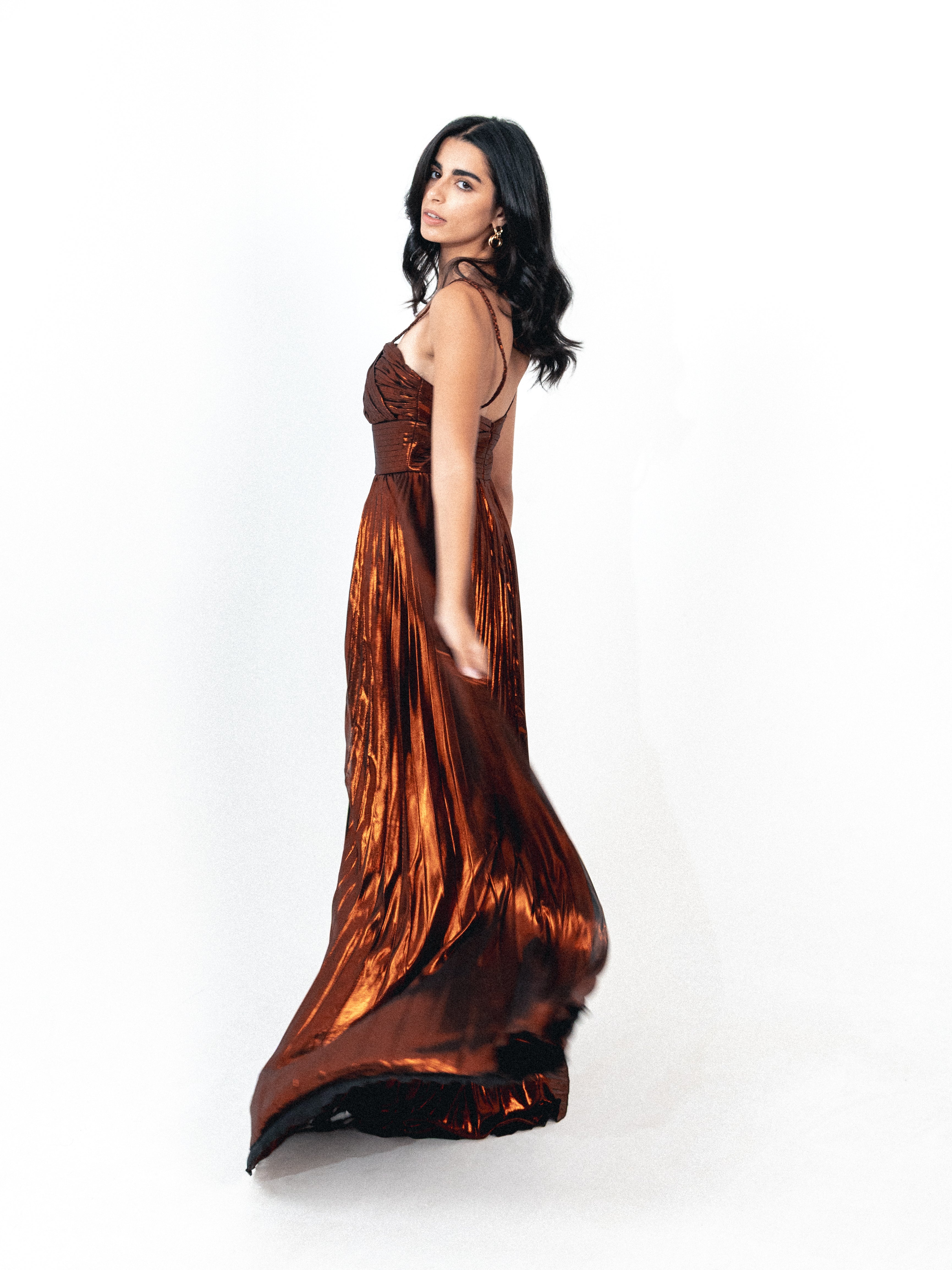 Plisse dress with spaghetti strap In Oxide