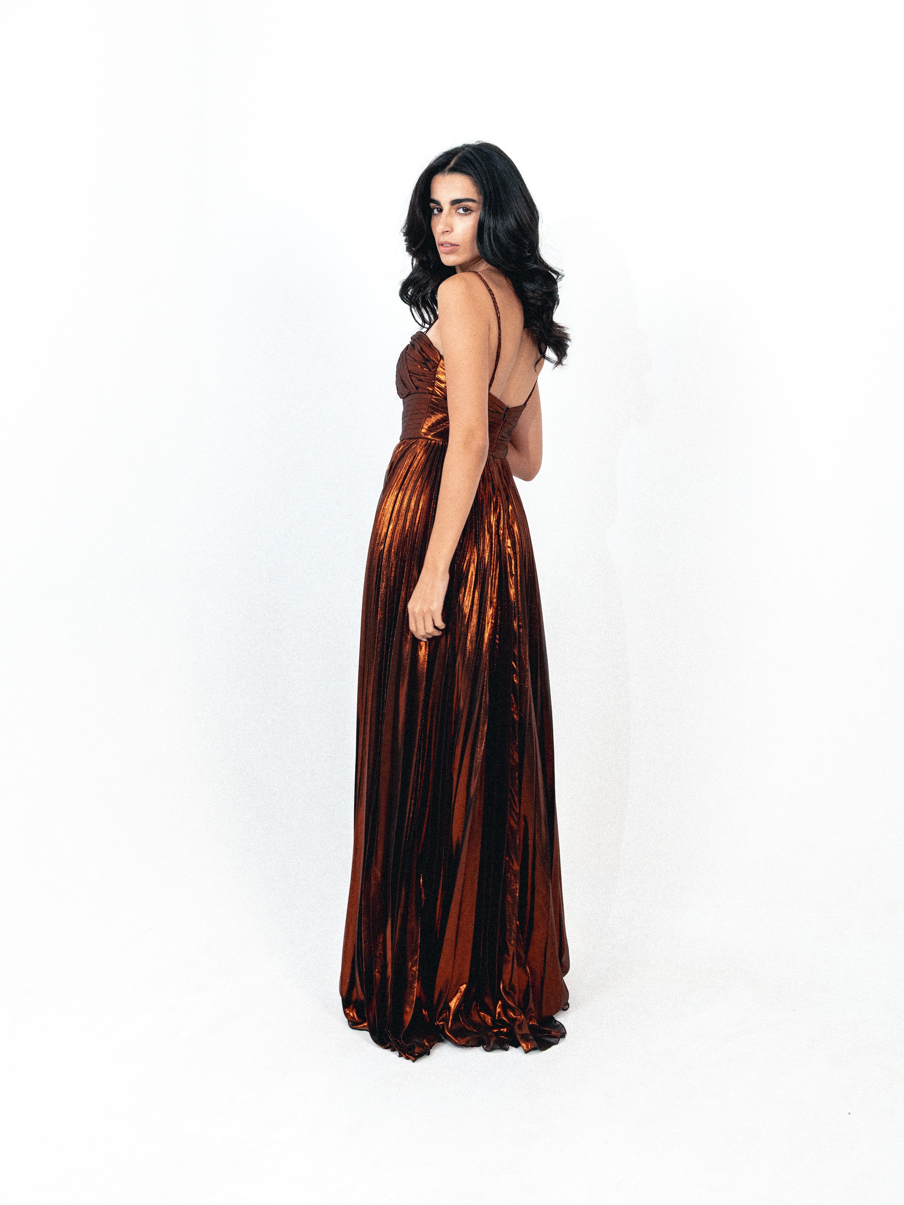 Plisse dress with spaghetti strap In Oxide