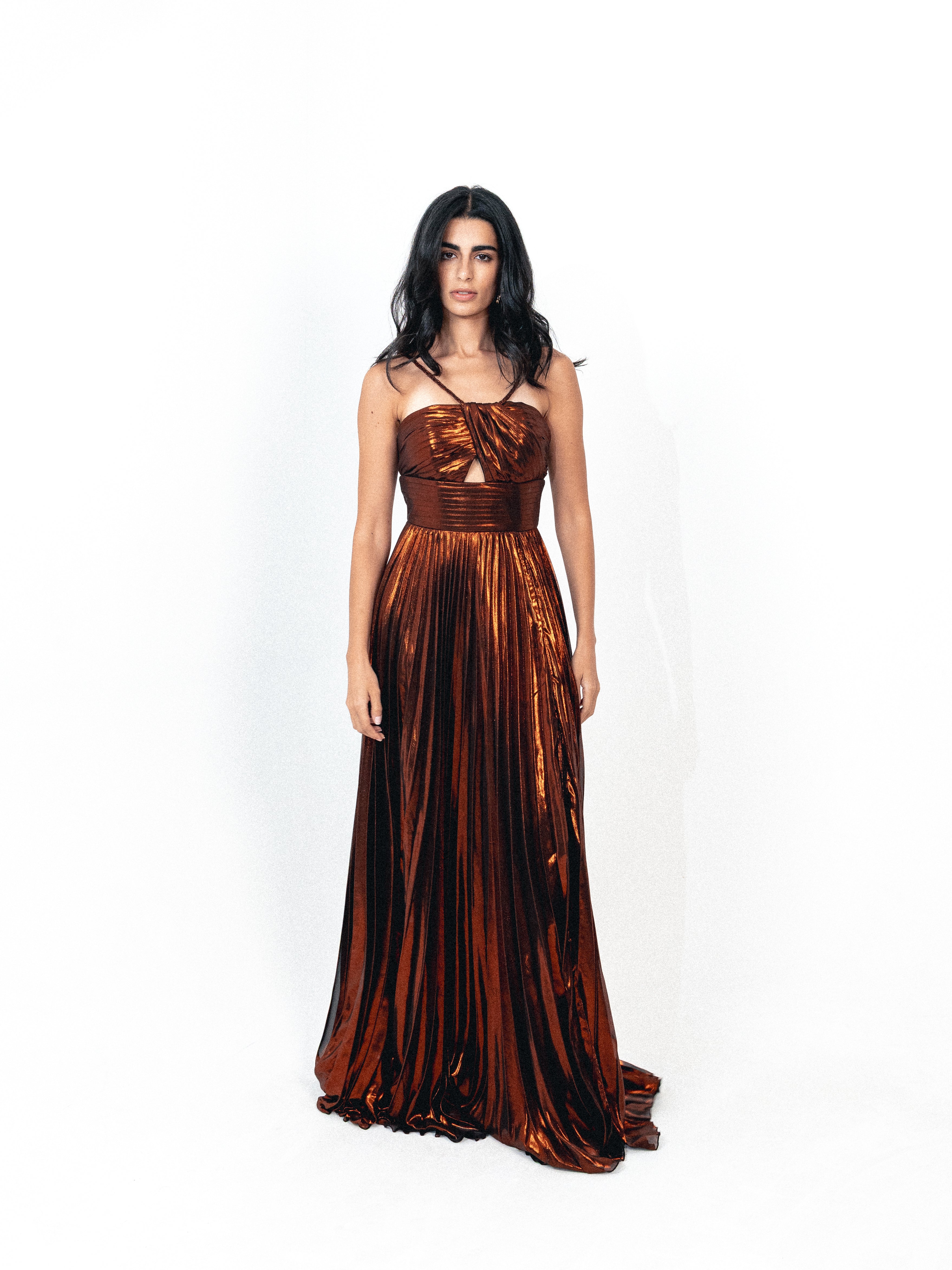 Plisse dress with spaghetti strap In Oxide