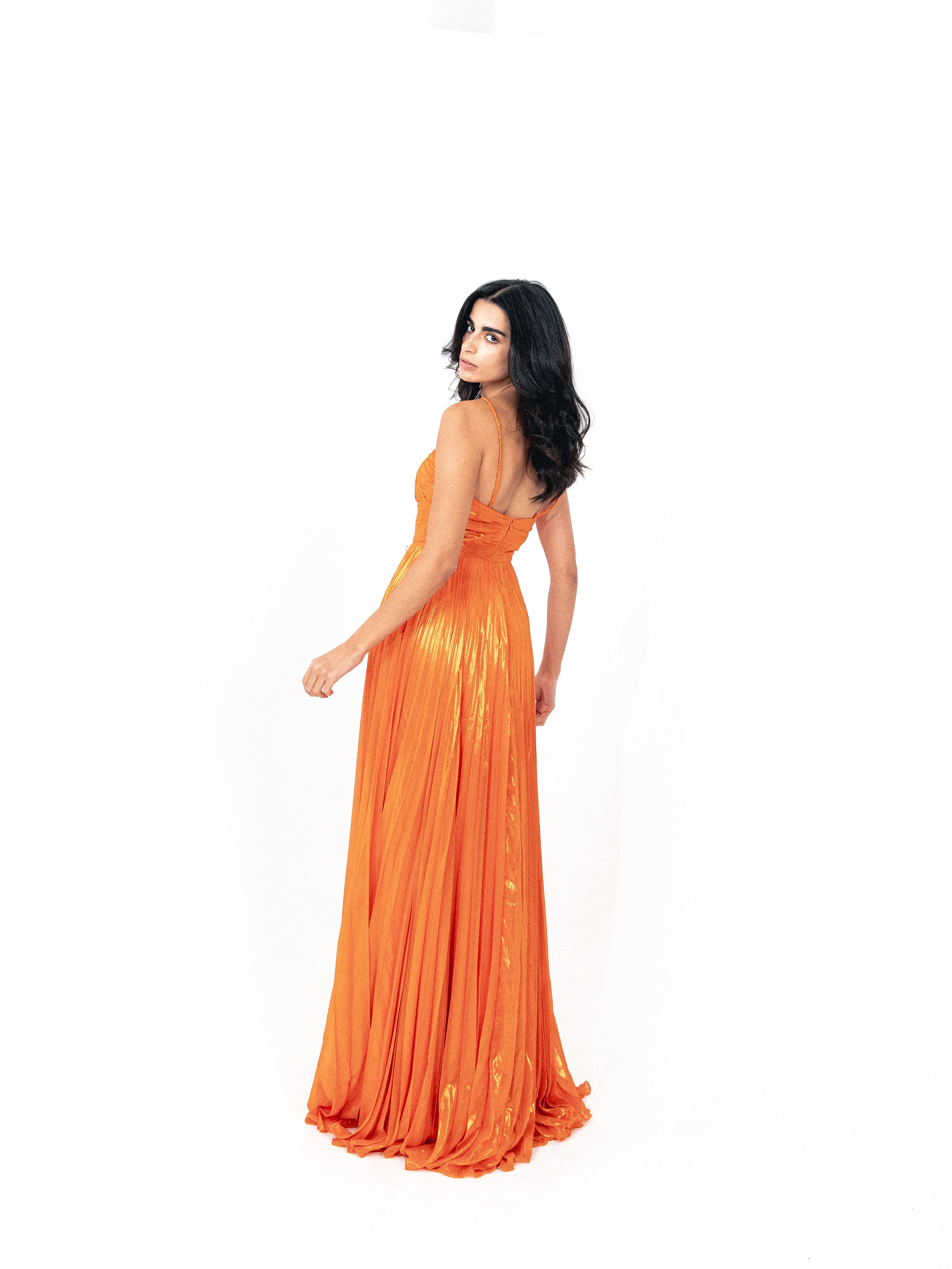 Plisse dress with spaghetti strap In orange