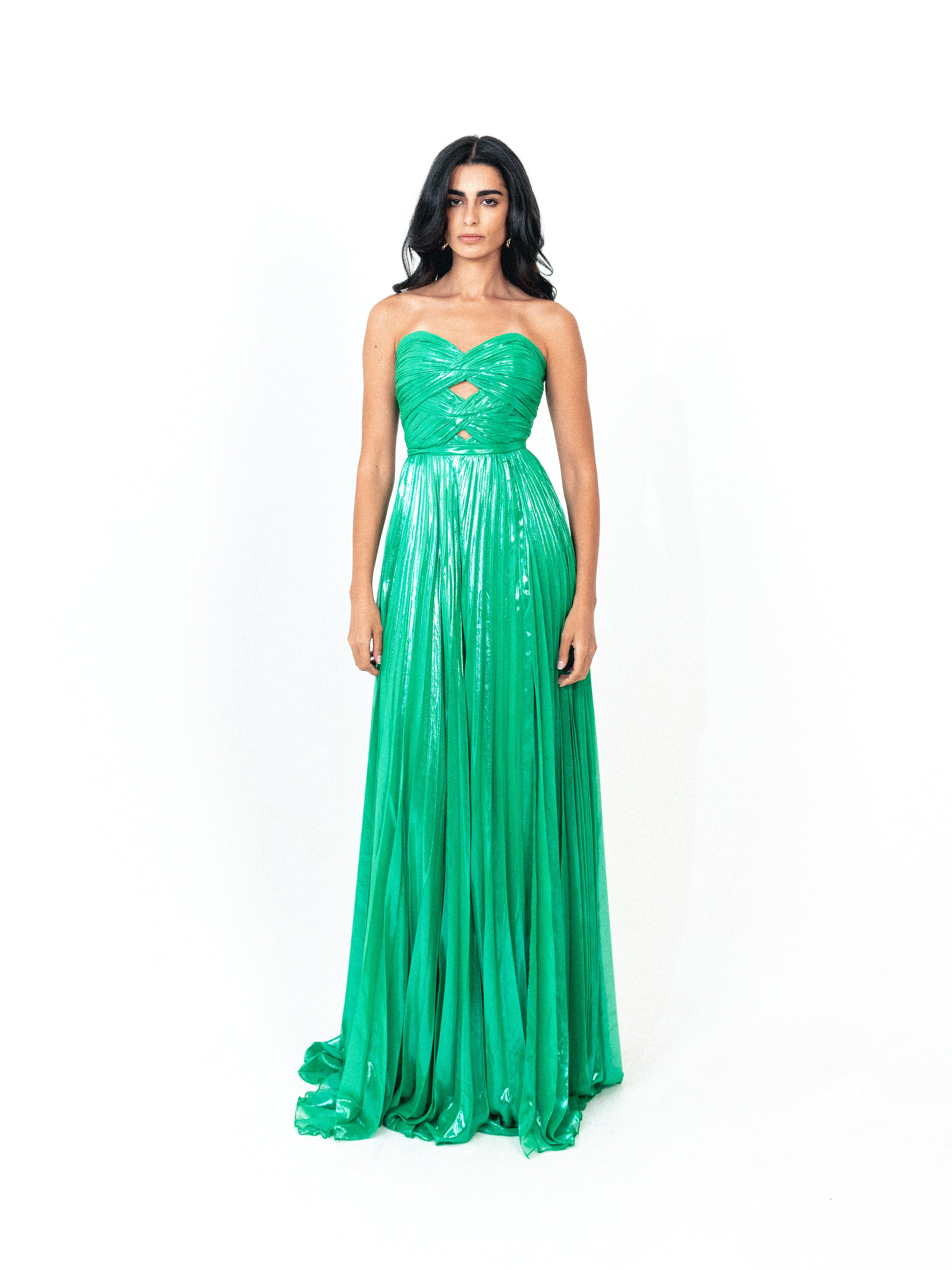 Strapless plisse with slit in GREEN