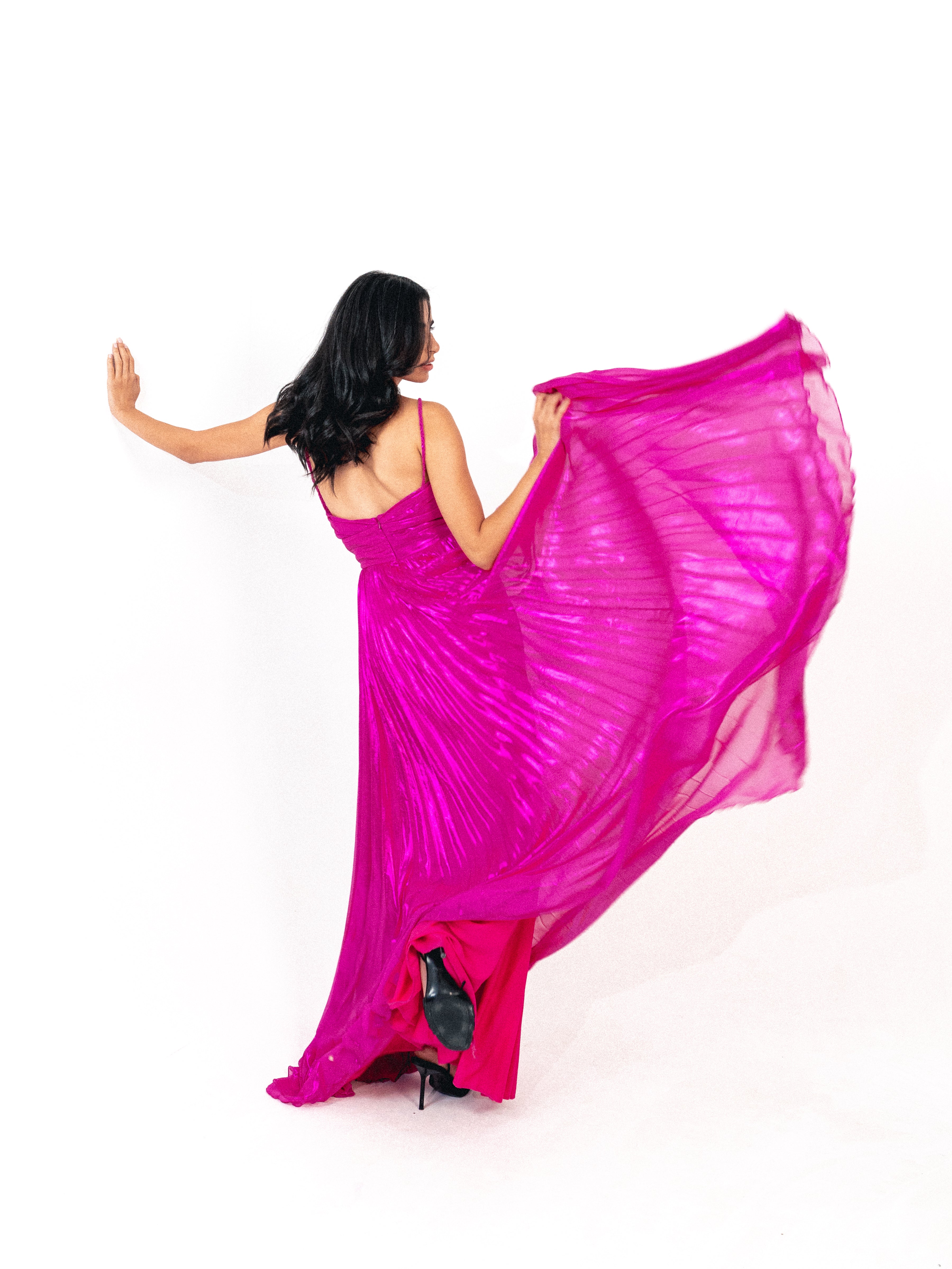 Plisse dress with spaghetti strap In fuchsia