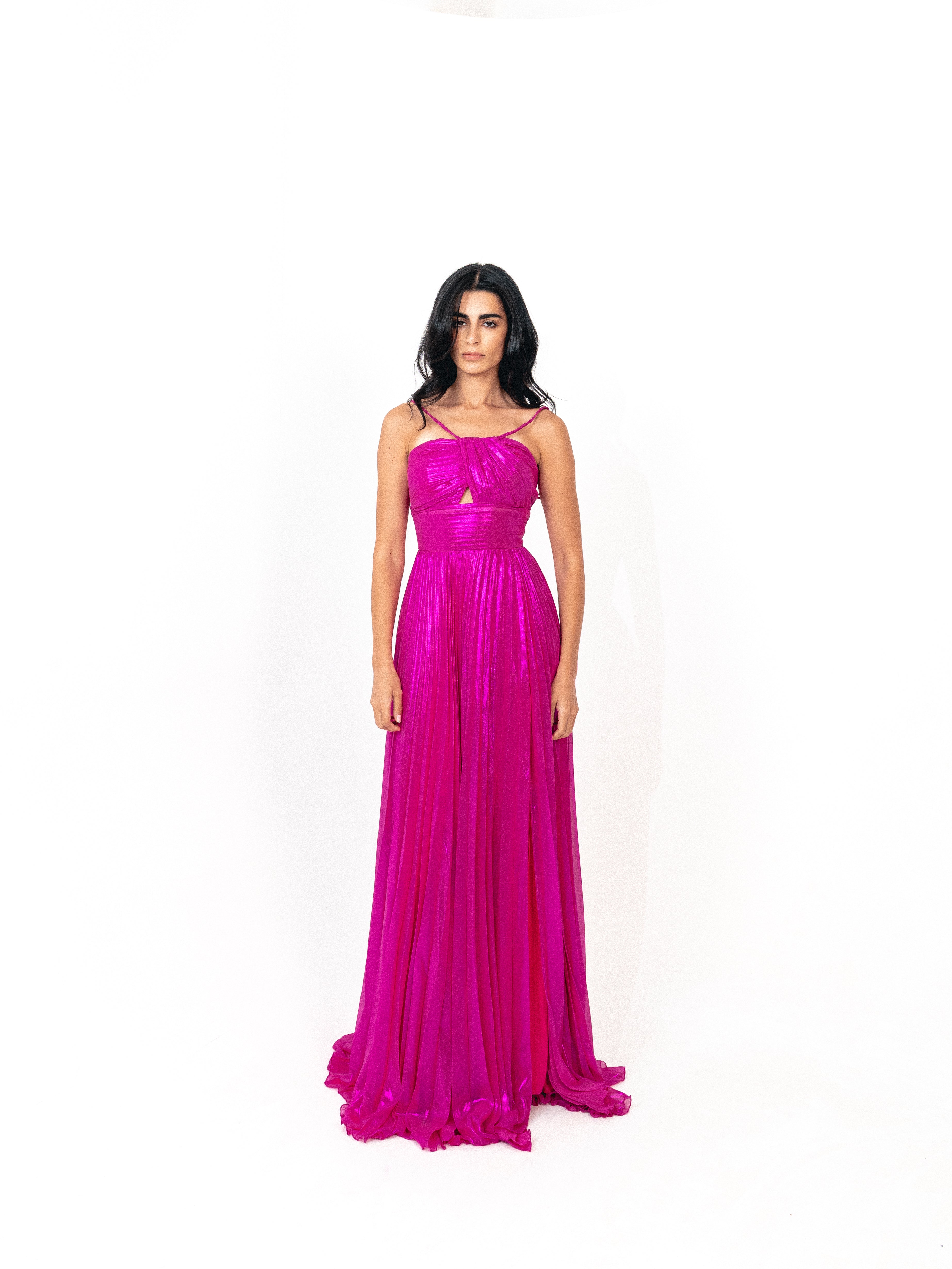 Plisse dress with spaghetti strap In fuchsia