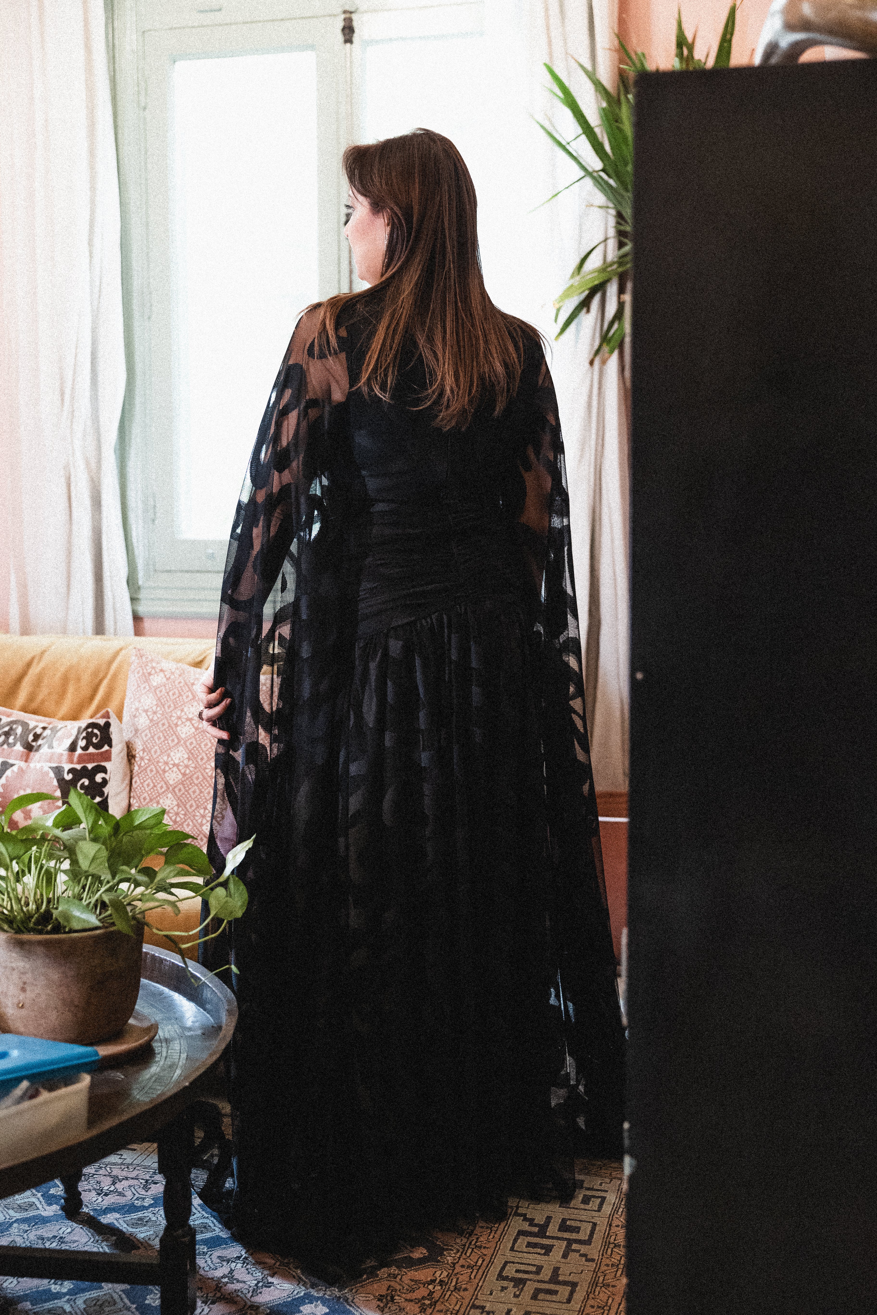 Long Sleeve Tulle Dress in Black