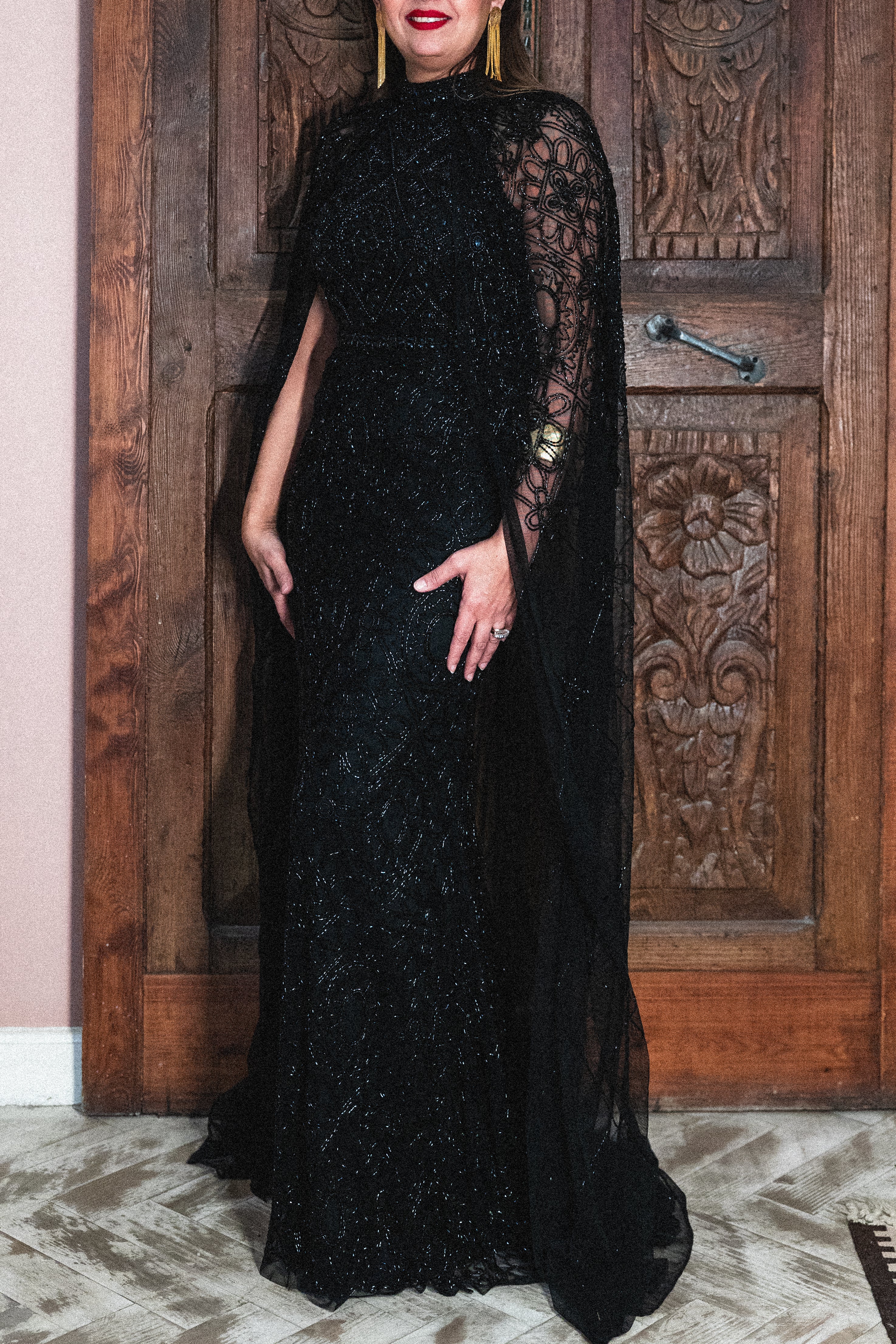 Beaded Modest with Cape in Black