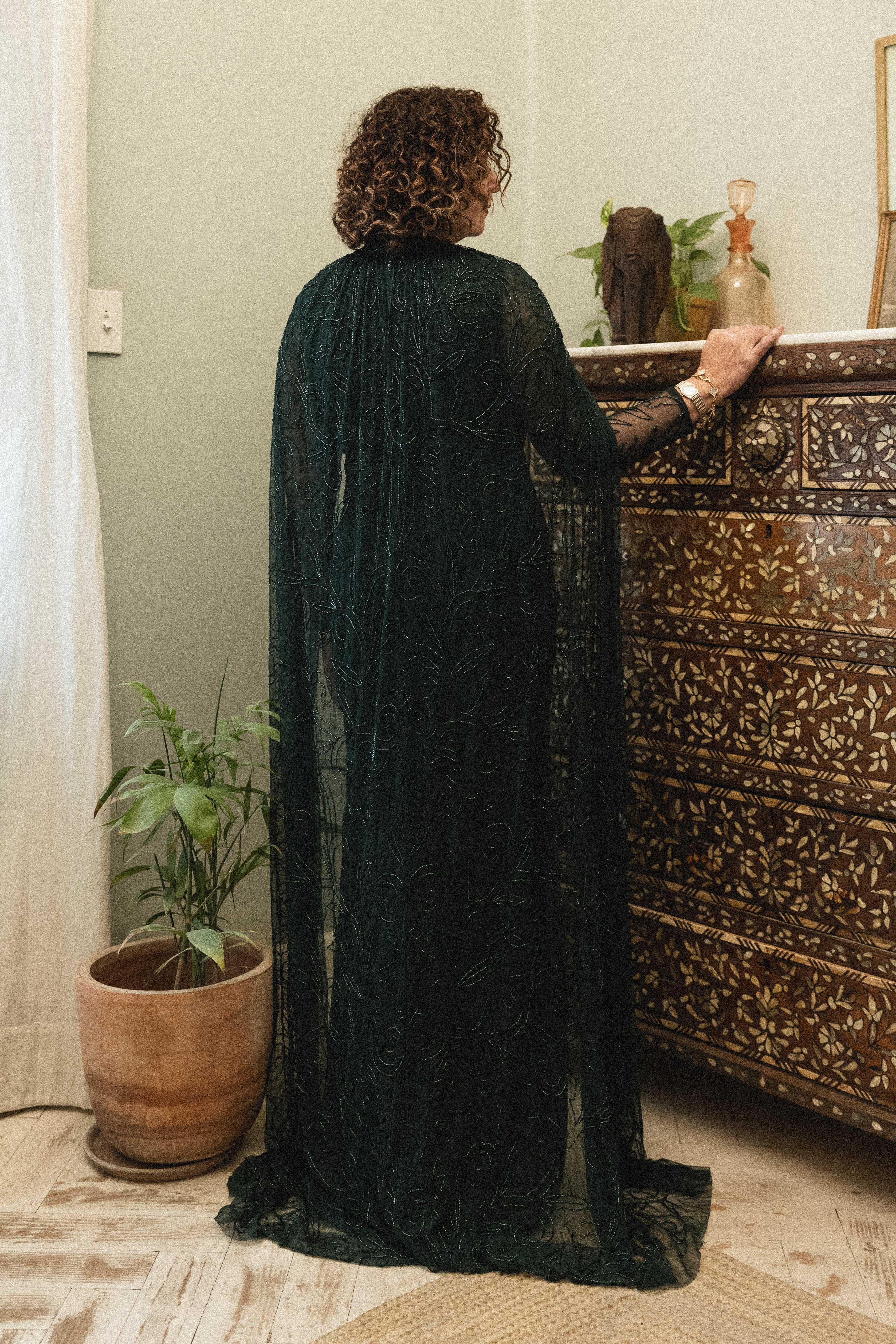 Beaded Modest with Cape in Dark Green