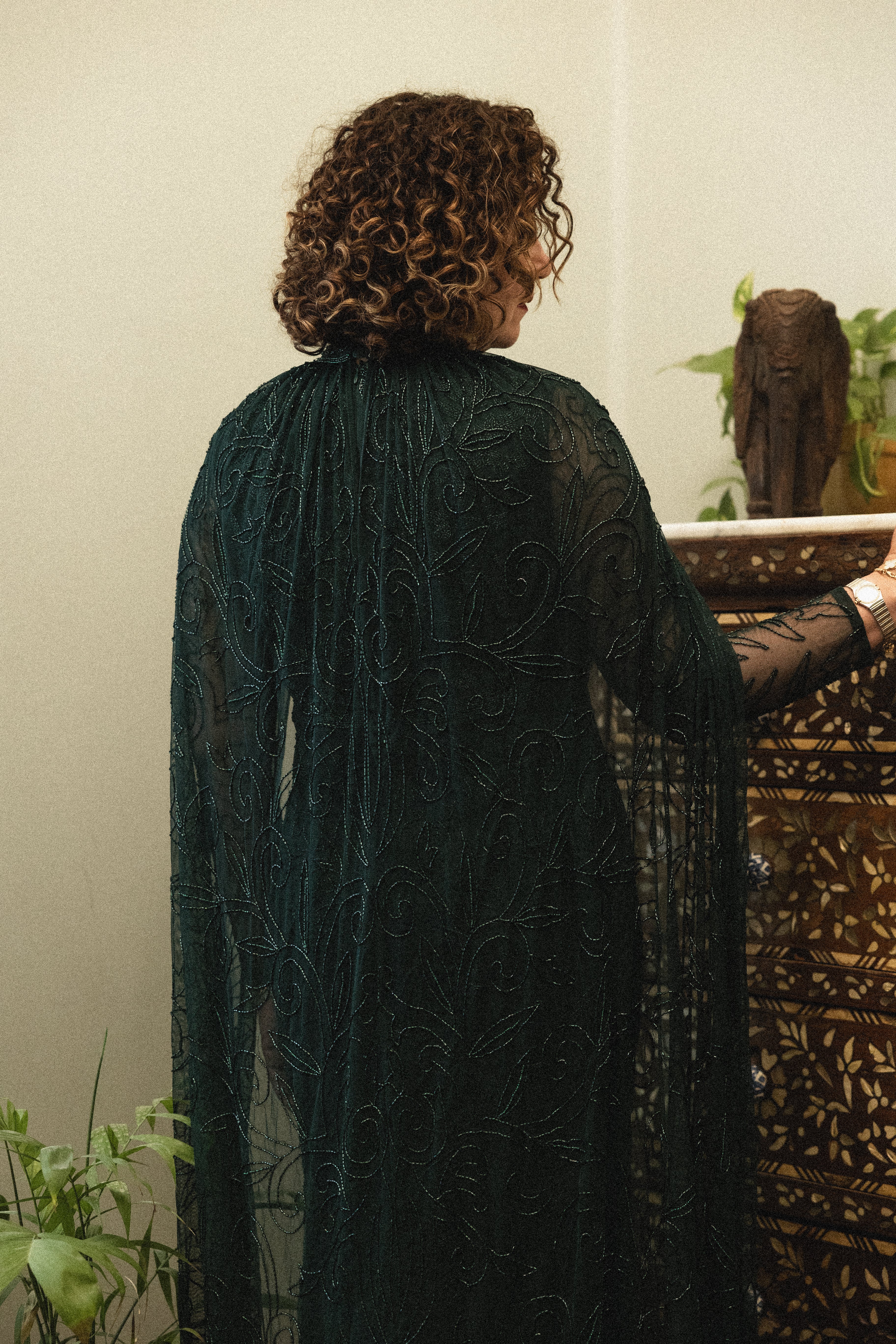 Beaded Modest with Cape in Dark Green