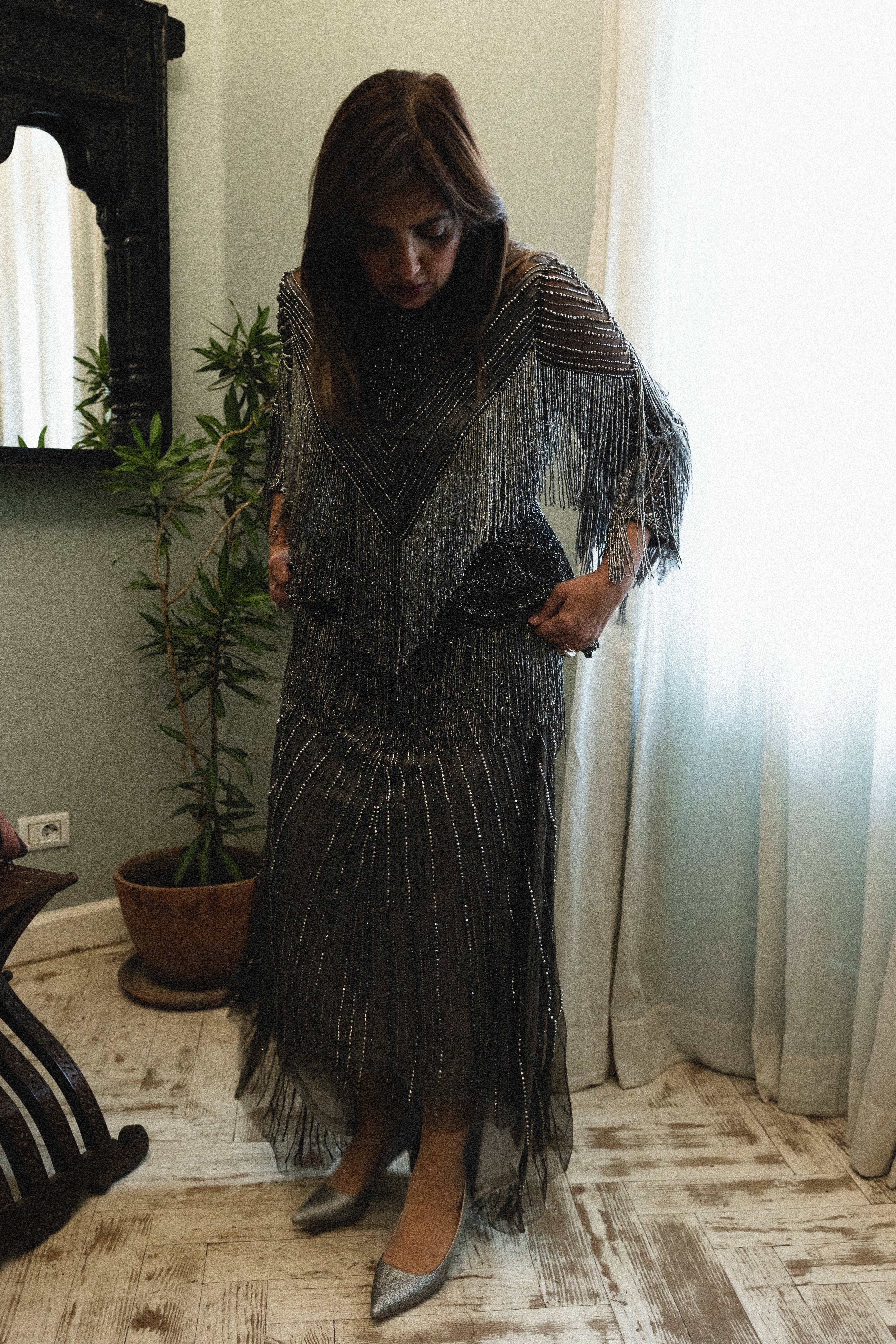 Beaded Modest Heavy Fringes in Silver