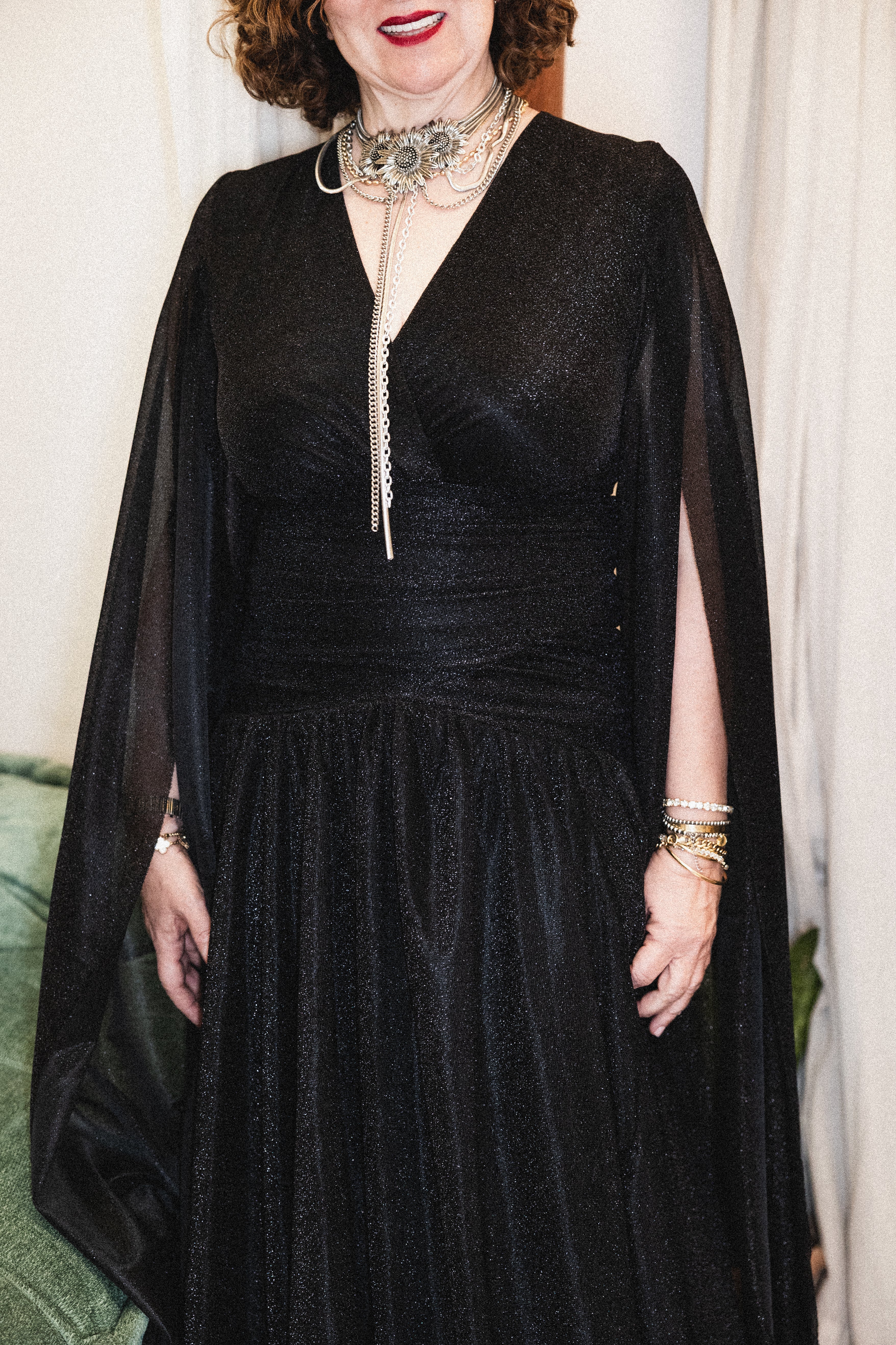 Long Sleeve Shimmery Dress in Black