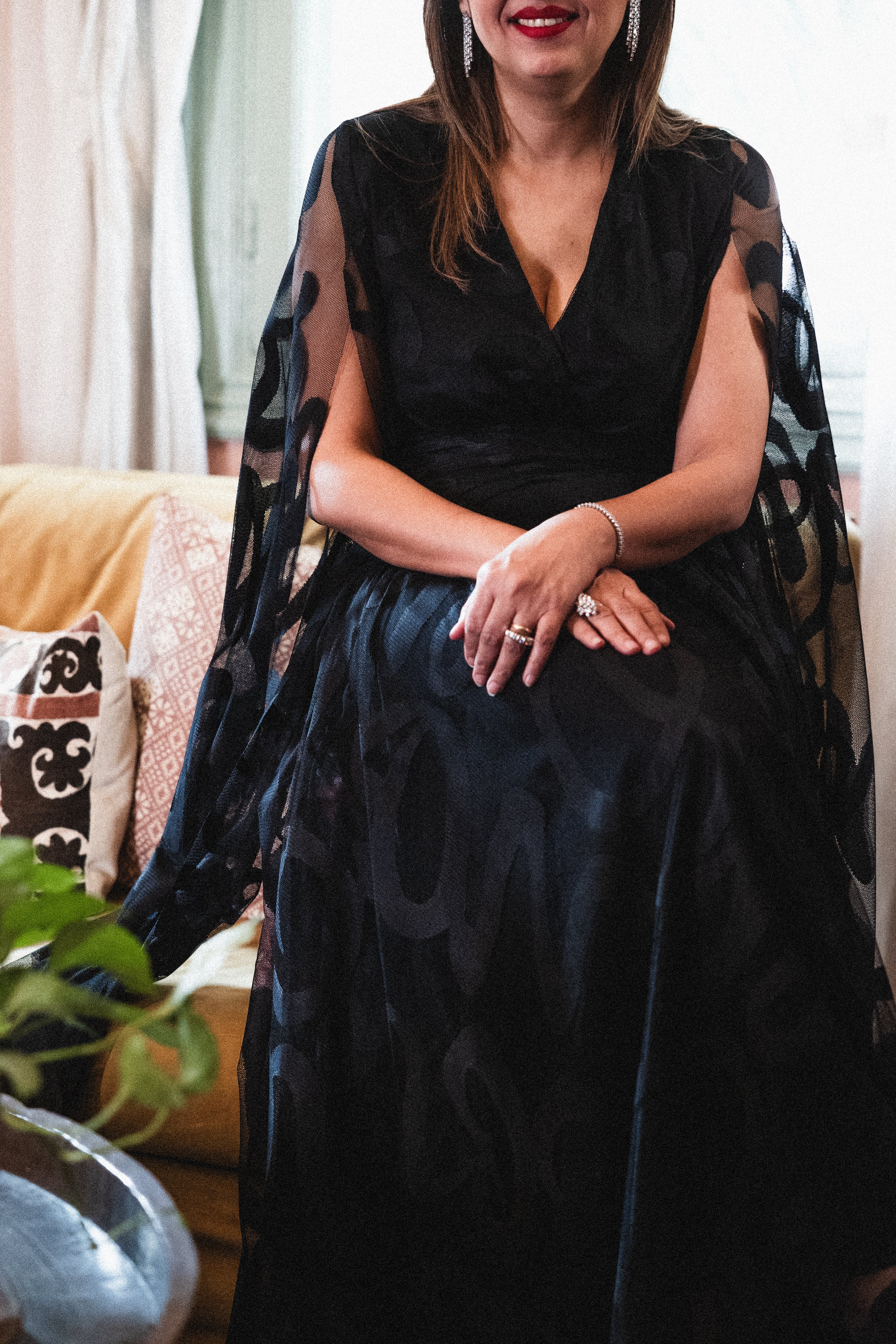Long Sleeve Tulle Dress in Black