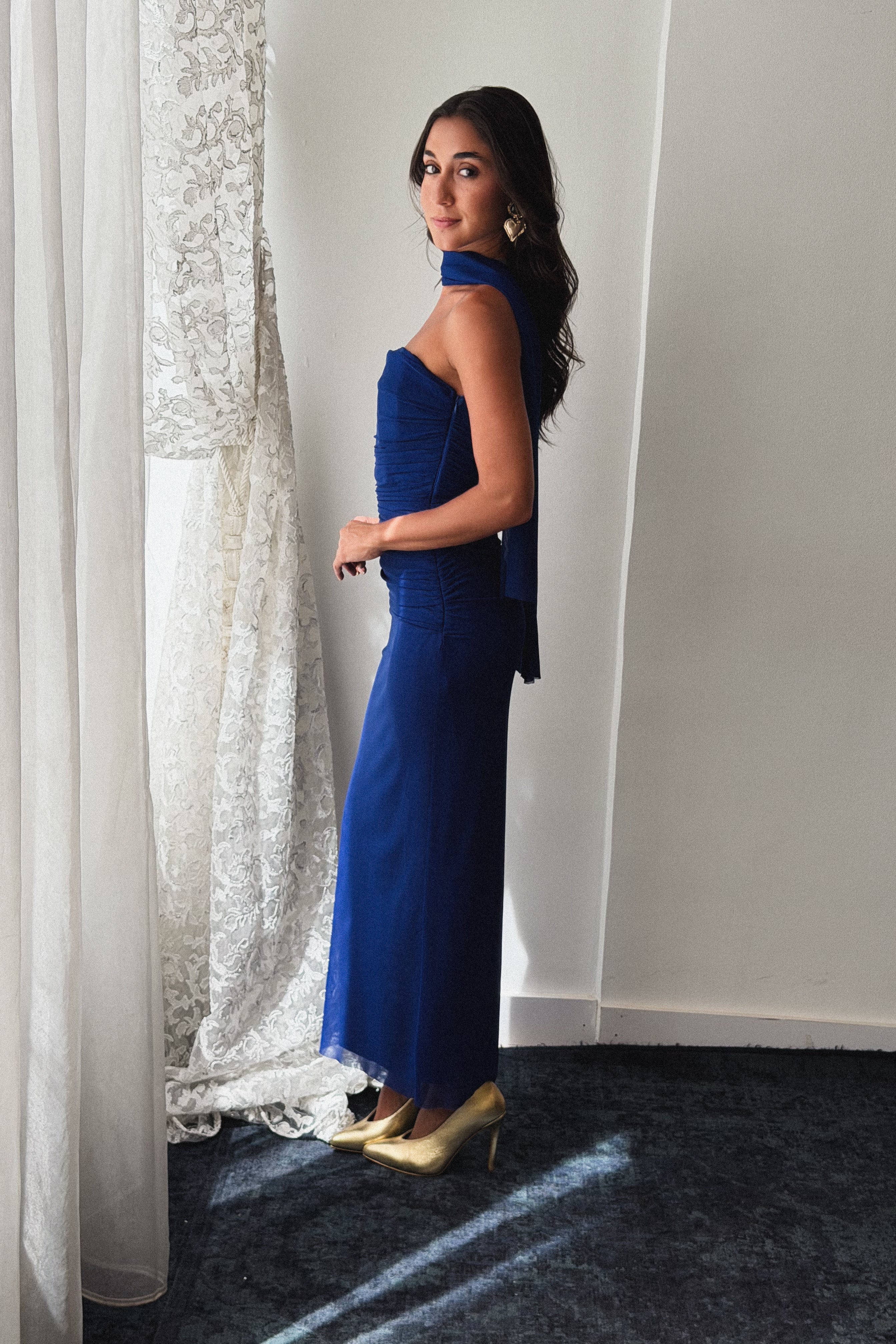 Tulle Midi Dress in Blue