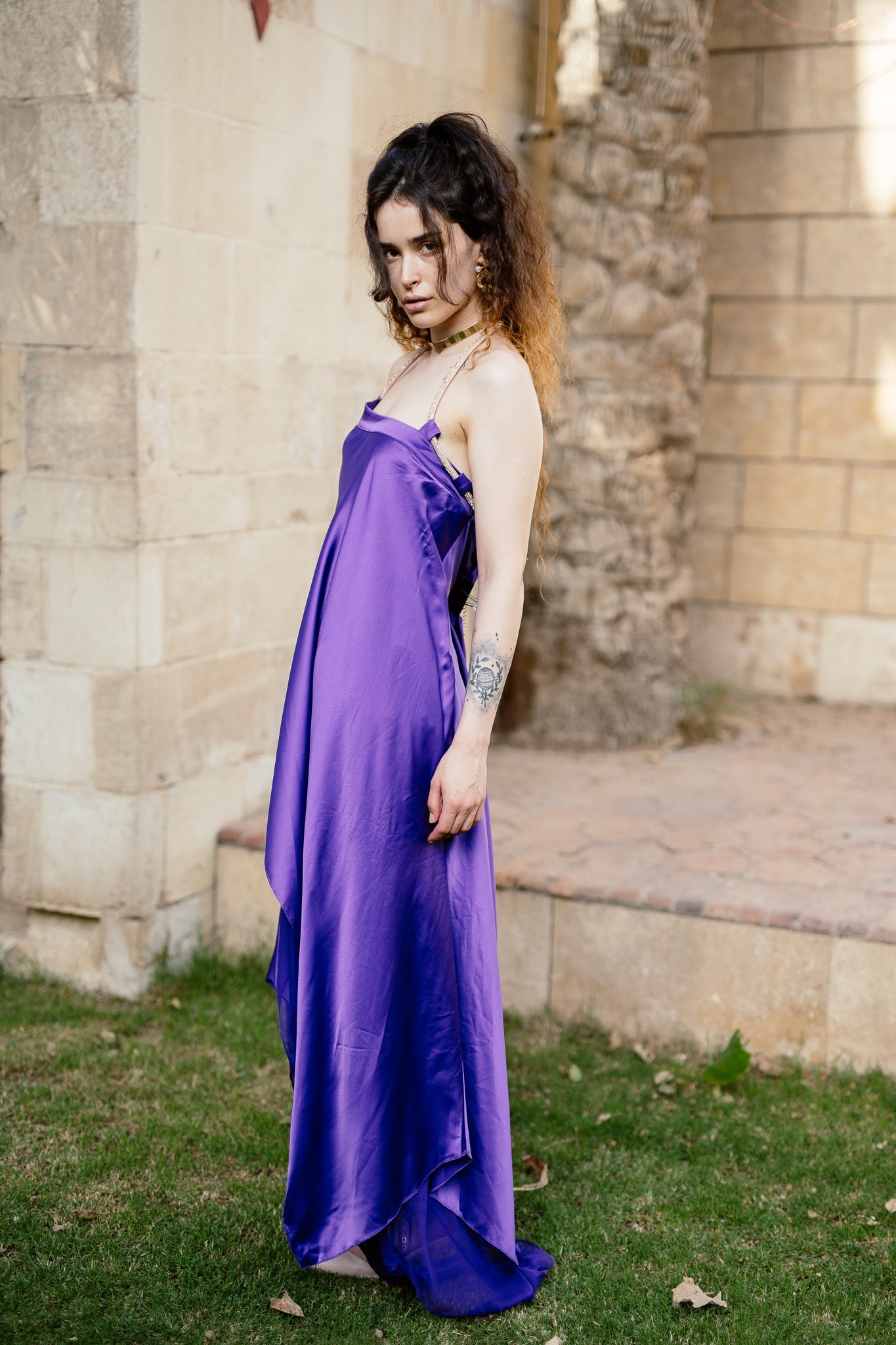 Midi Satin dress in Purple