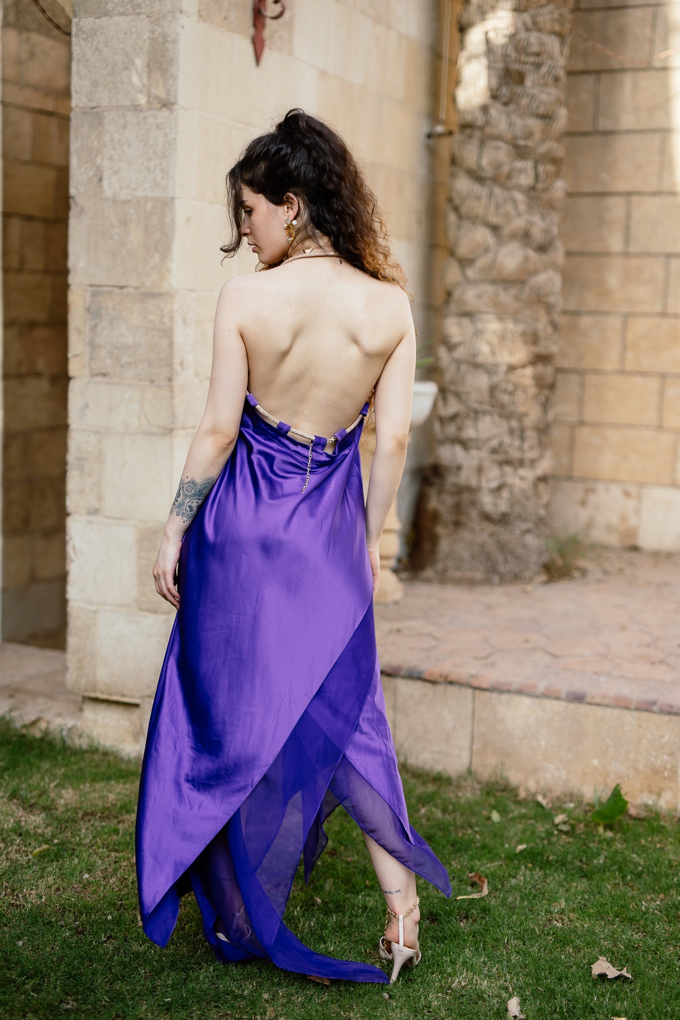 Midi Satin dress in Purple
