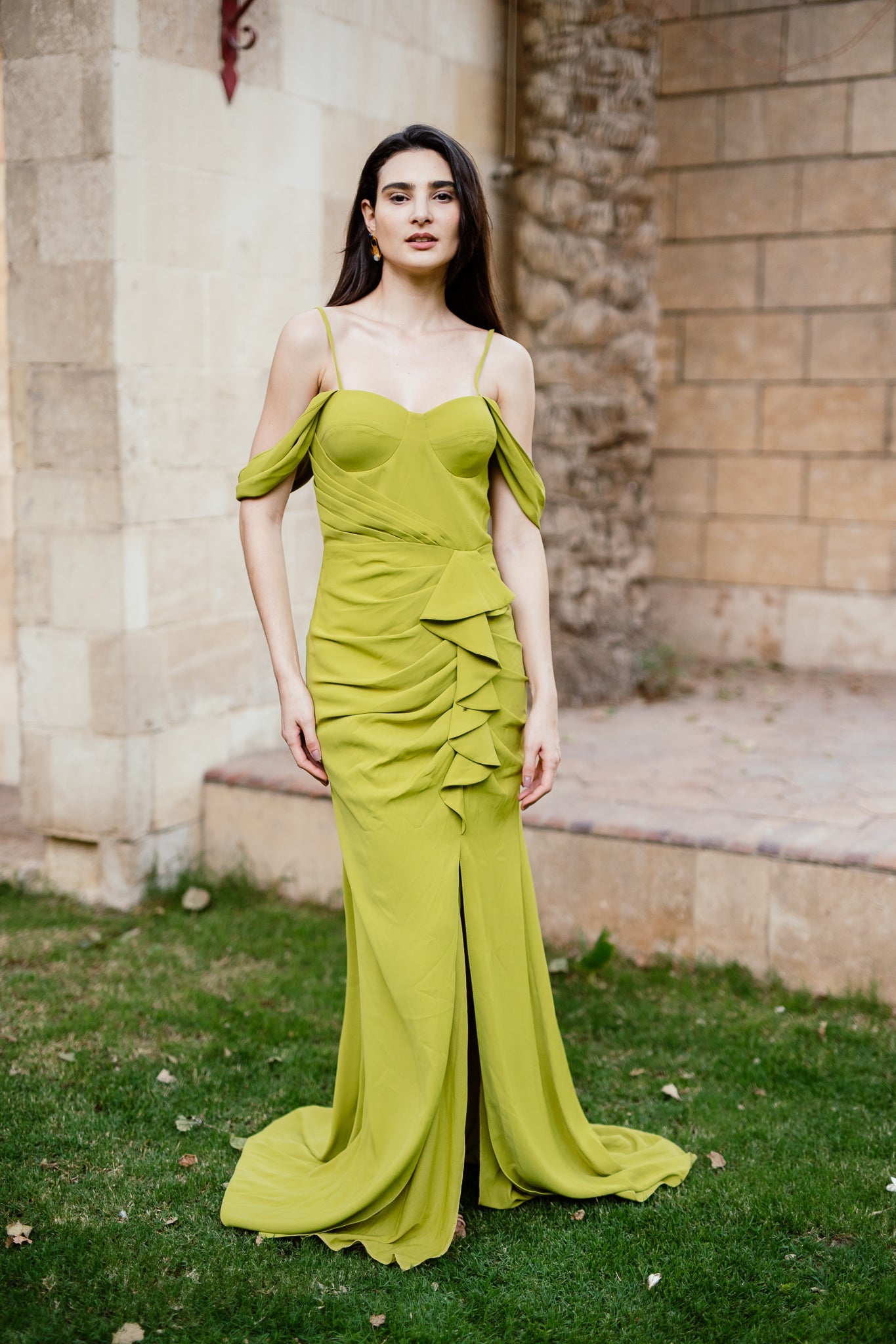 Sleeveless dress with slit in Lime Green