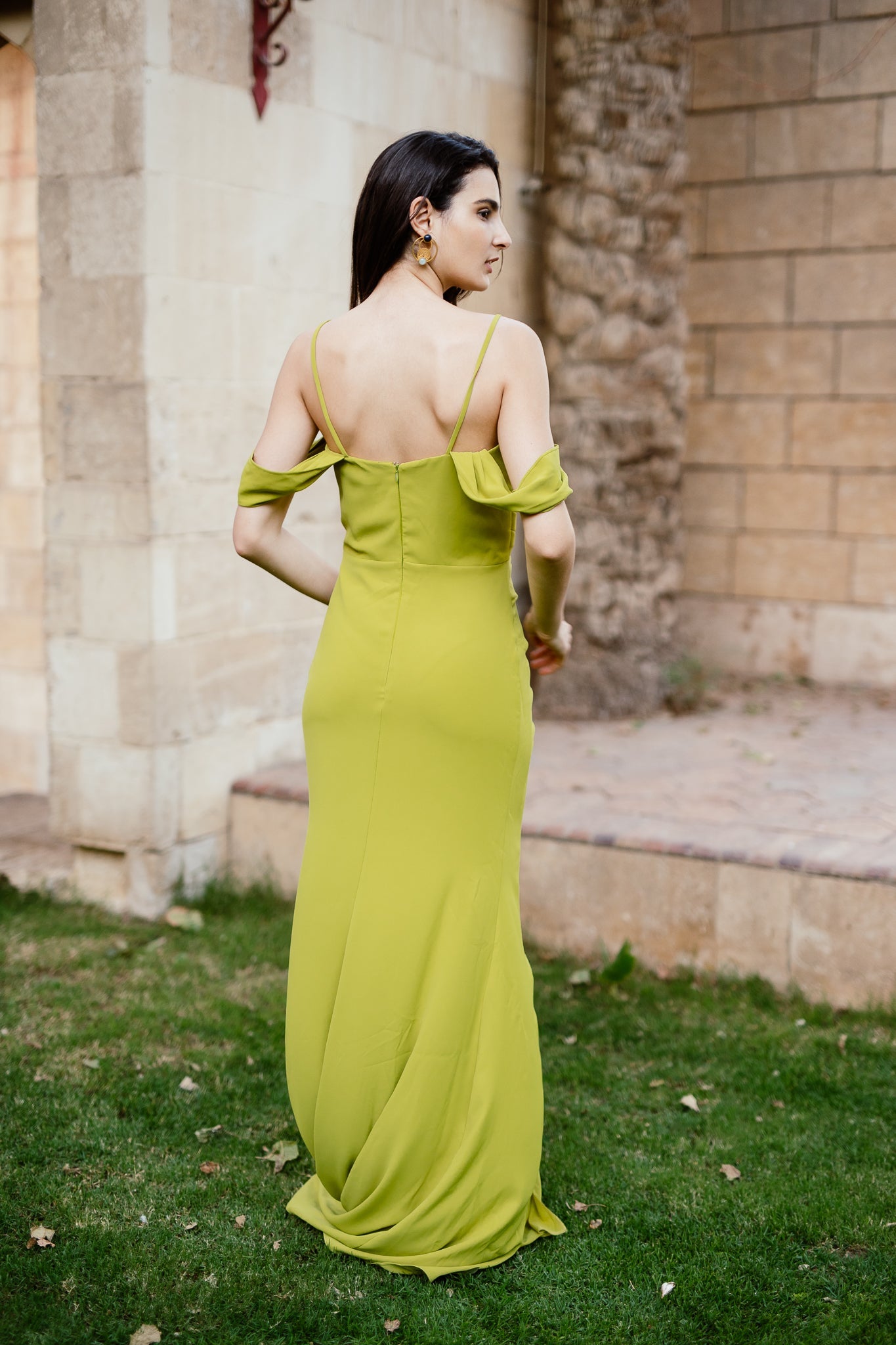 Sleeveless dress with slit in Lime Green