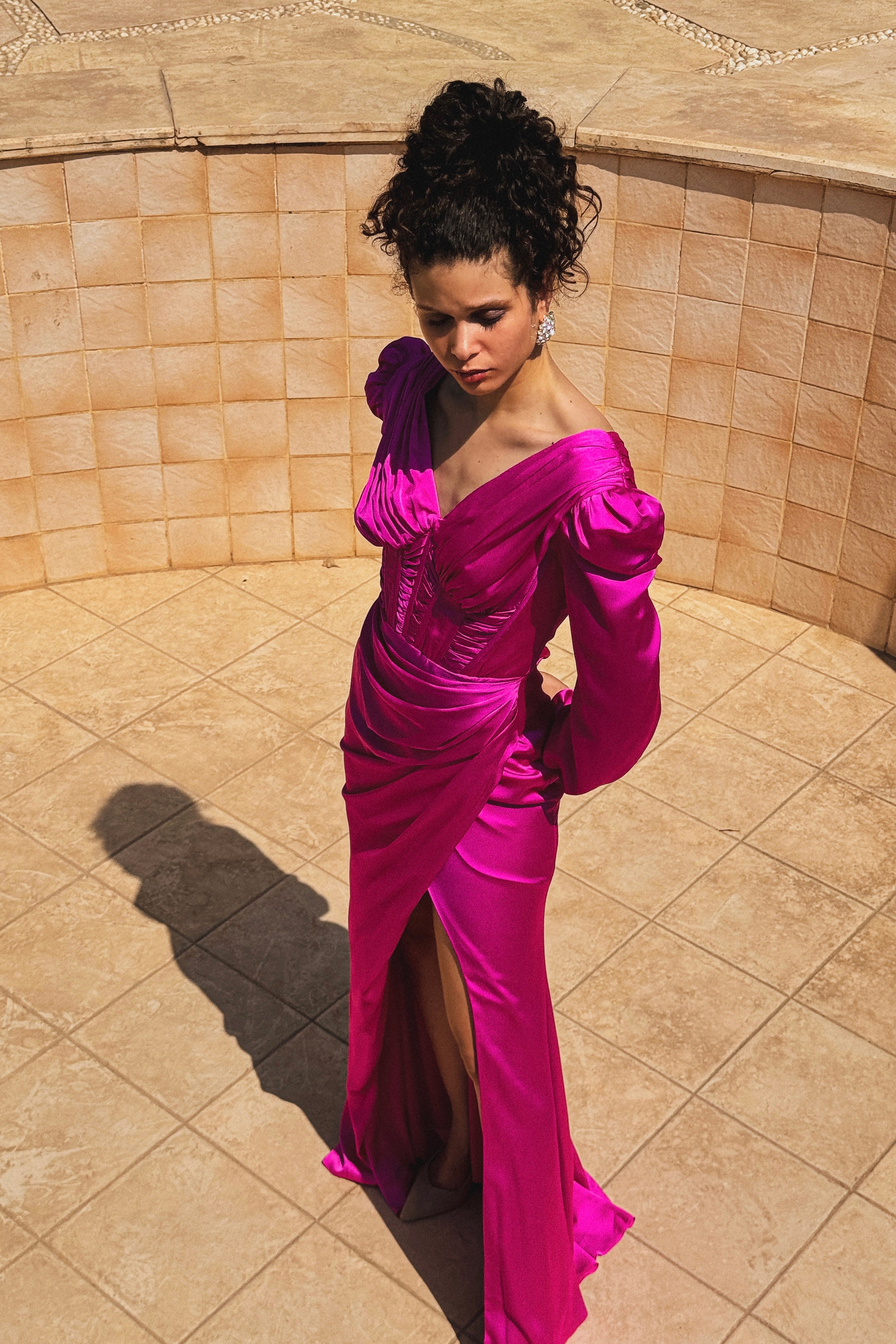 Runway Look 43 in Fuchsia