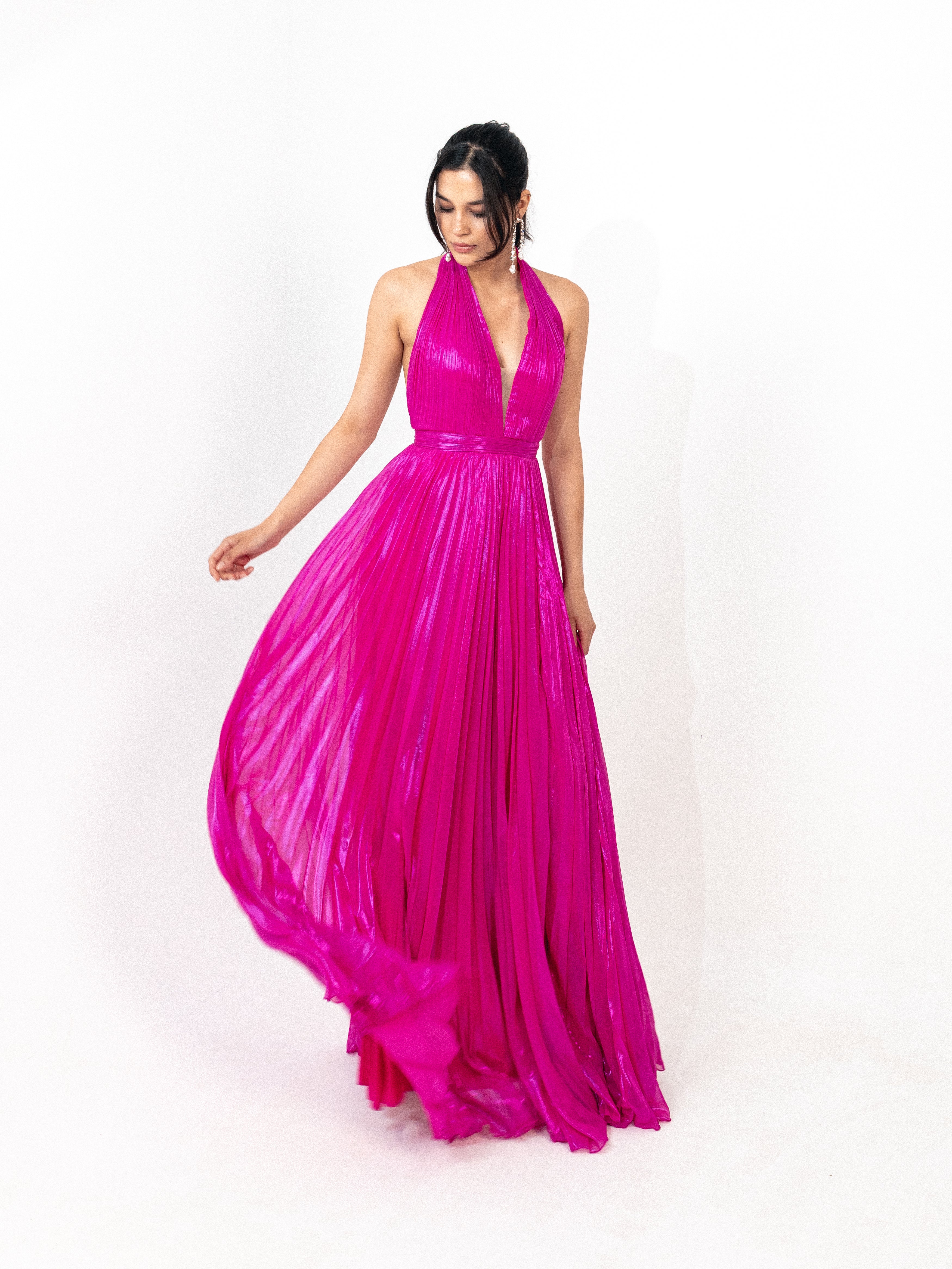 Halter neck plisse in FUSHSIA