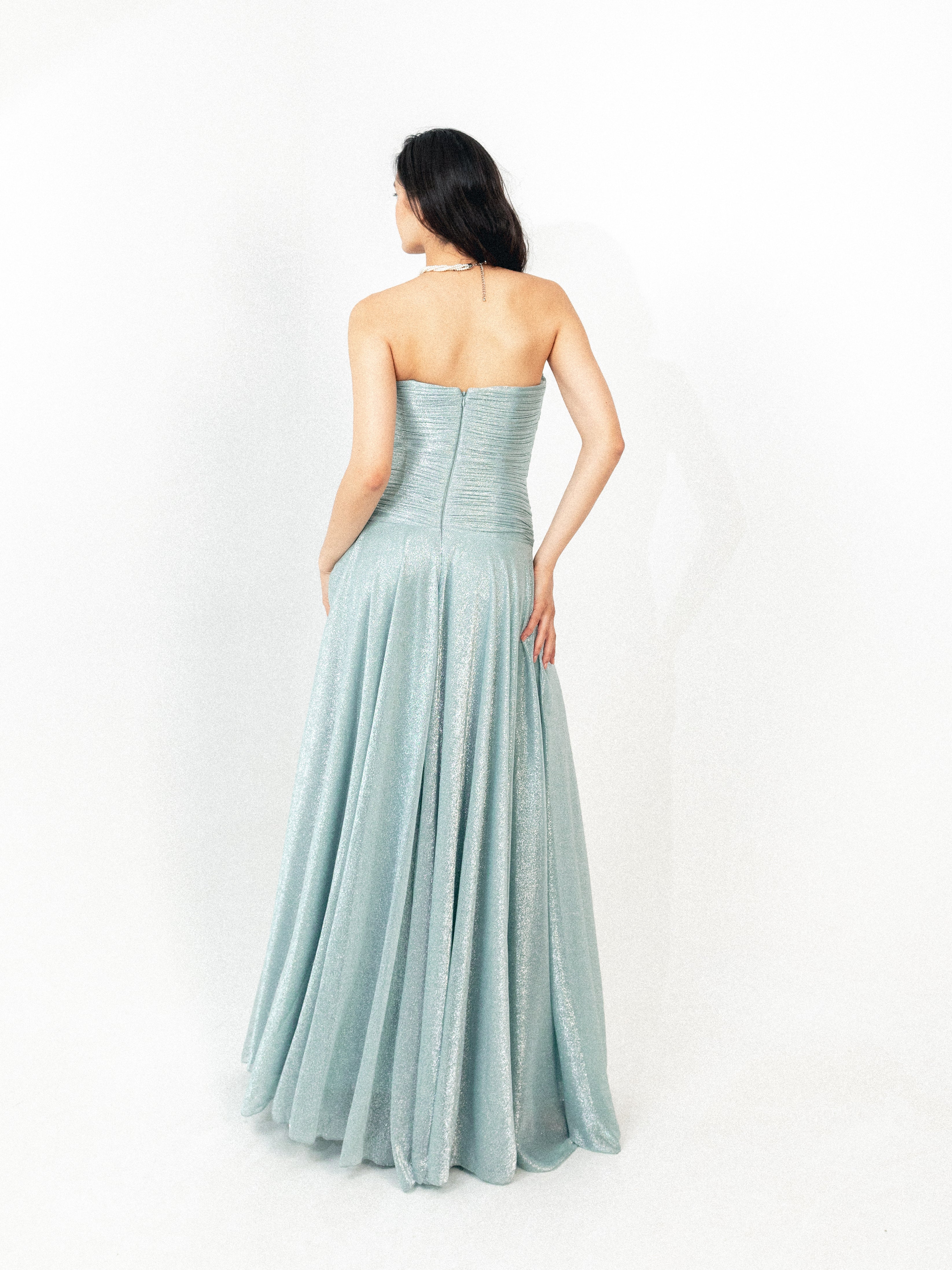Strapless draped long dress in BABY blue